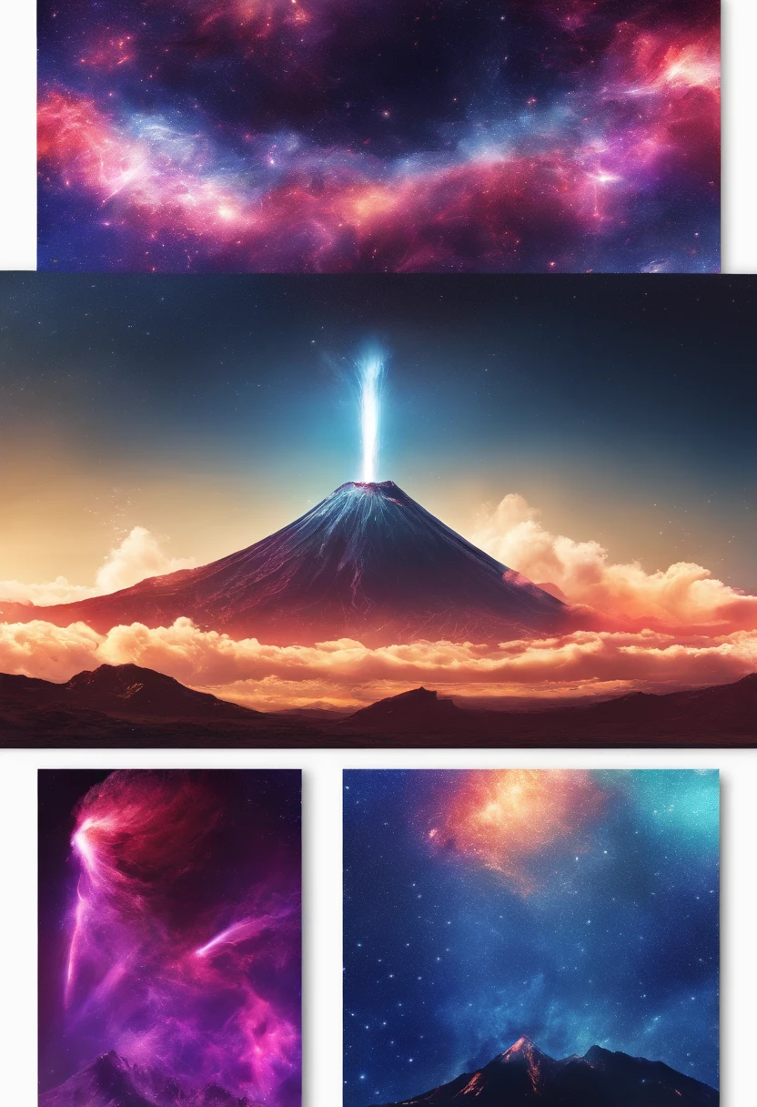 volcano exploding,Magma splashes,Giant flying saucers in the crater,super-fine,Works of masters,Best picture quality,Ultra-clear,8K分辨率