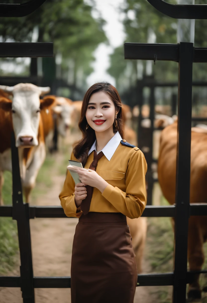 Wearing Thai government uniform, Cattle breeding on campus,  Use a university bus to bring grass to cows.