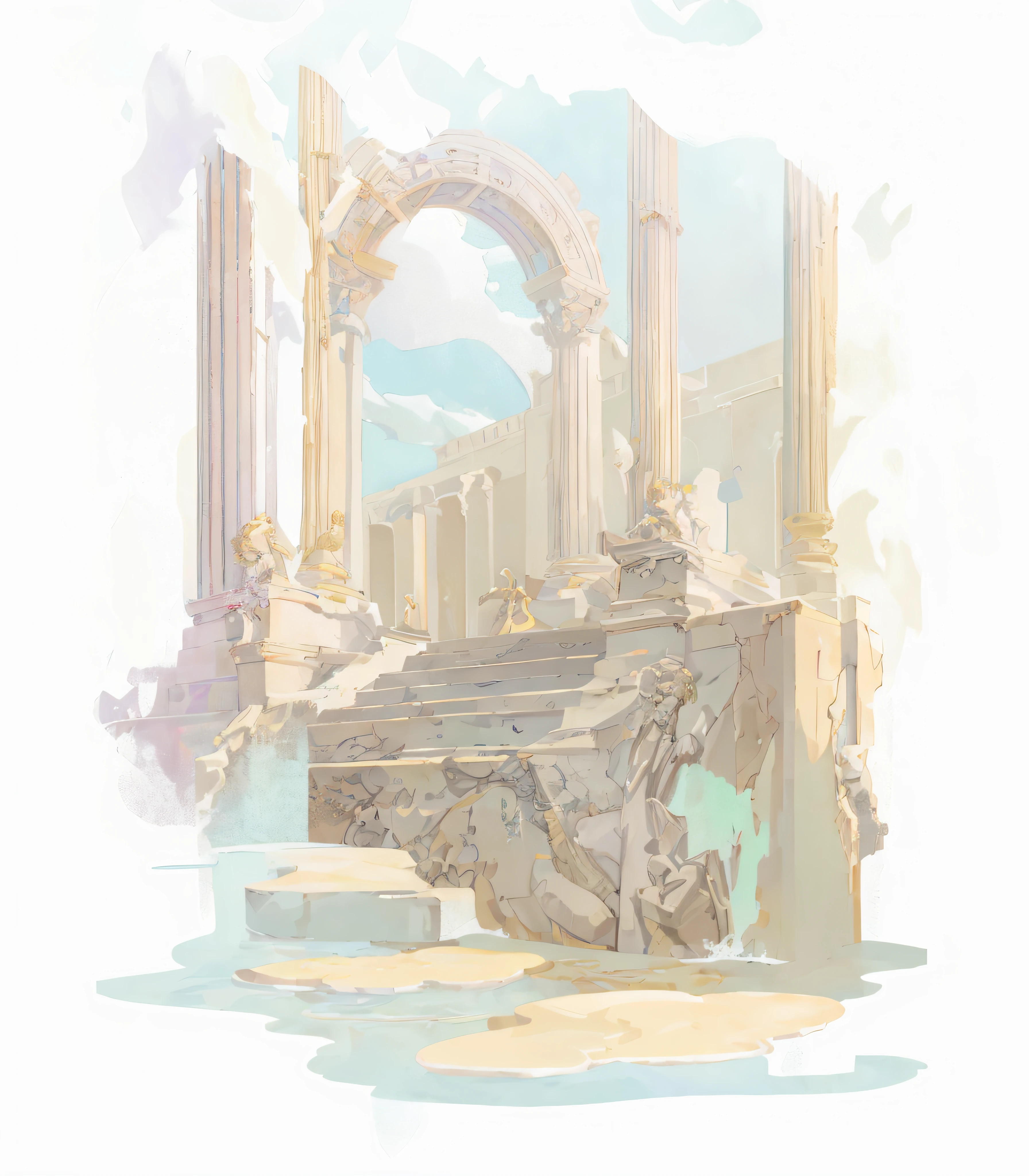 European marble architecture,Sacred scenes,illustration,Scenes,a gorgeous,4K,Amazing,religion,Roman columns,Sky and clouds,Roman arch,Court hearings,Sanctuary,Clear,tmasterpiece,Behind is the sky,eventide,anime big breast,Two-dimensional,illustratio,Celluloid,Golden temple