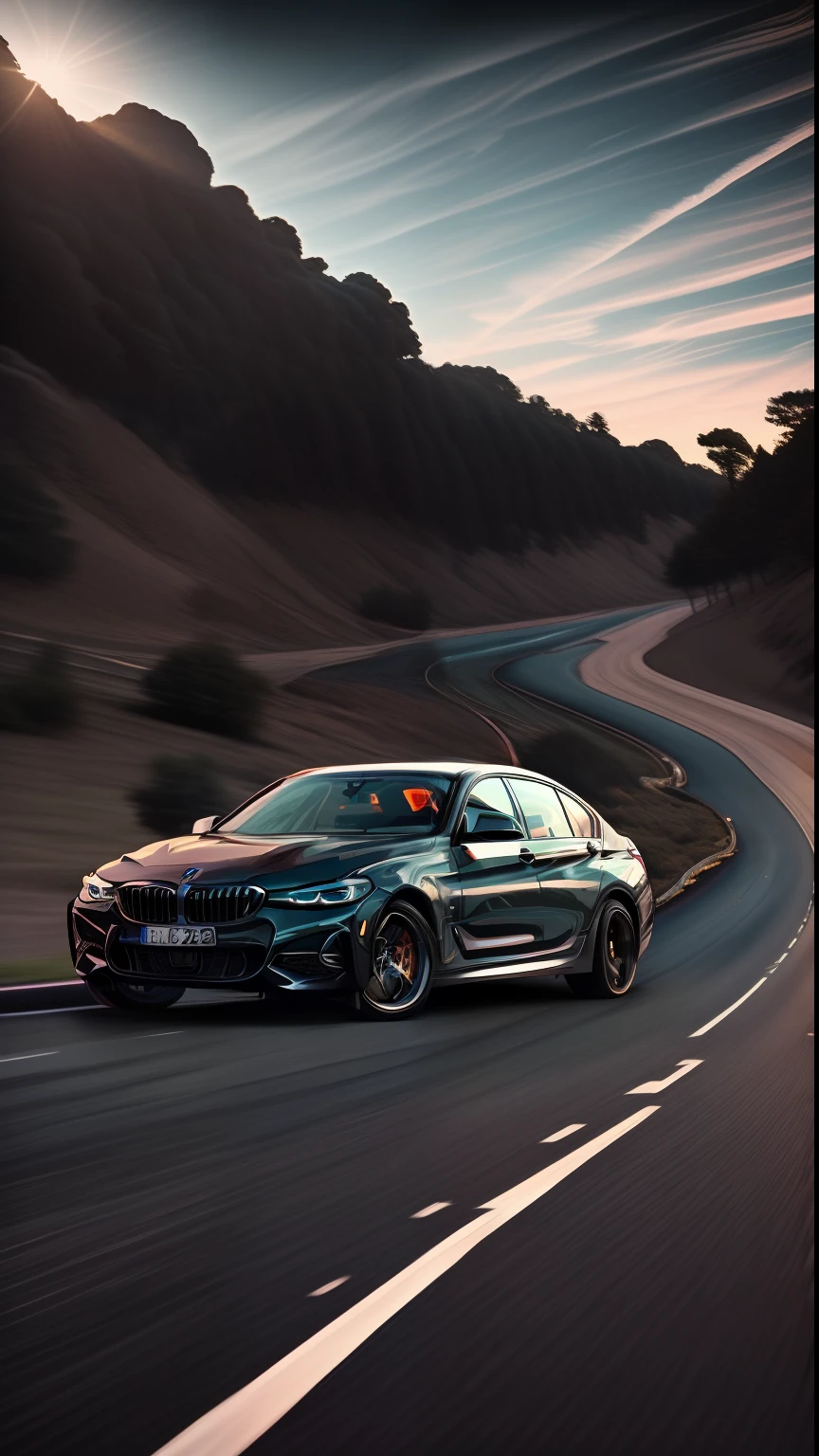 Alafid view of BMW car driving on the road, shot on a Canon EOS R5, shot on canon eos r 5, vehicle photography, bmw, shot with sony alpha 1 camera, automotive photography, 对称, modern minimalist f 2 0, taken with sony alpha 9, automotive photography, aerodynamic imposing, cover shot, taken with canon eos 5 d mark iv
