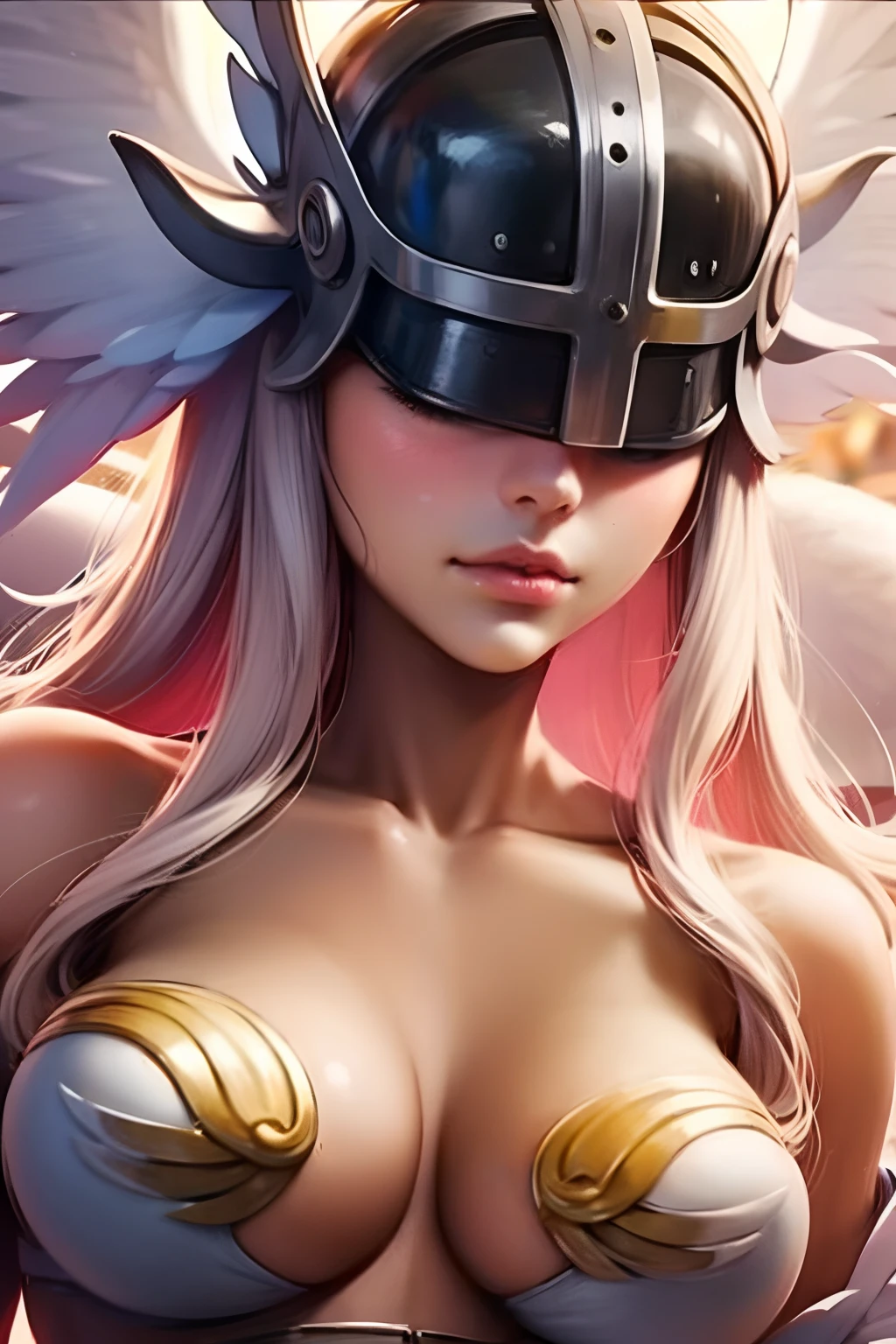 Angewomon,Celestial Beast，1girll，The upper part of the body，facial closeups