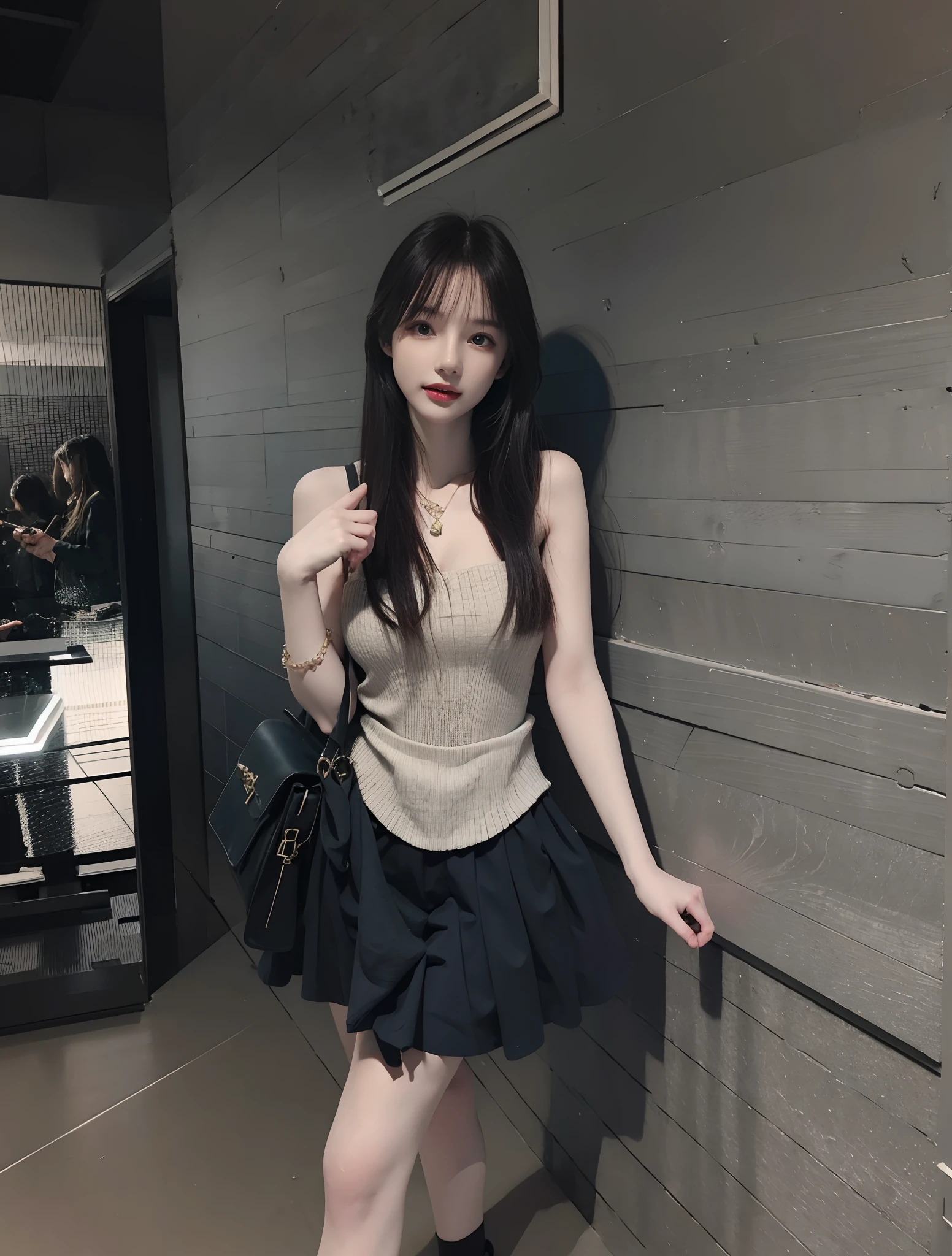 young girl, long hair realistic, vivid image, masterpiece, (best quality: 1.2), hyper detail, realistic, hd, high quality, cinematic light, ray tracing, ultra high resolution, uhd, (ultra lifelike: 1.5,), complex detail, detailed texture, fine detail, high quality shadows, beautiful skirt, full body, standing, panties walking, sexy pose, seductive pose, thin hips, long legs, small chest.