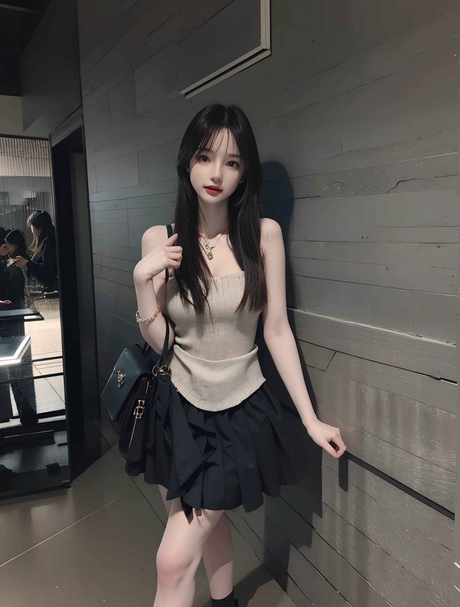 young girl, long hair realistic, vivid image, masterpiece, (best quality: 1.2), hyper detail, realistic, hd, high quality, cinematic light, ray tracing, ultra high resolution, uhd, (ultra lifelike: 1.5,), complex detail, detailed texture, fine detail, high quality shadows, beautiful skirt, full body, standing, panties walking, sexy pose, seductive pose, thin hips, long legs, small chest.