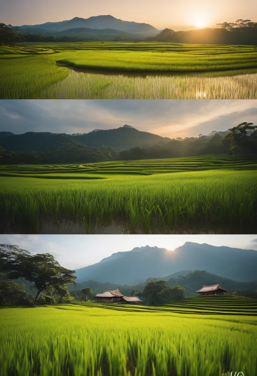 Heating and solar conditions,Summer is getting colder.,Ultra-realistic visuals,Real-world scenarios,8k resolution,Detailed and simple environment,Very detailed,最高品質,art photography,Thai Style,Small Scene,cinematic texture ,ISO 100,rice paddies, Chiang Mai, Lanna