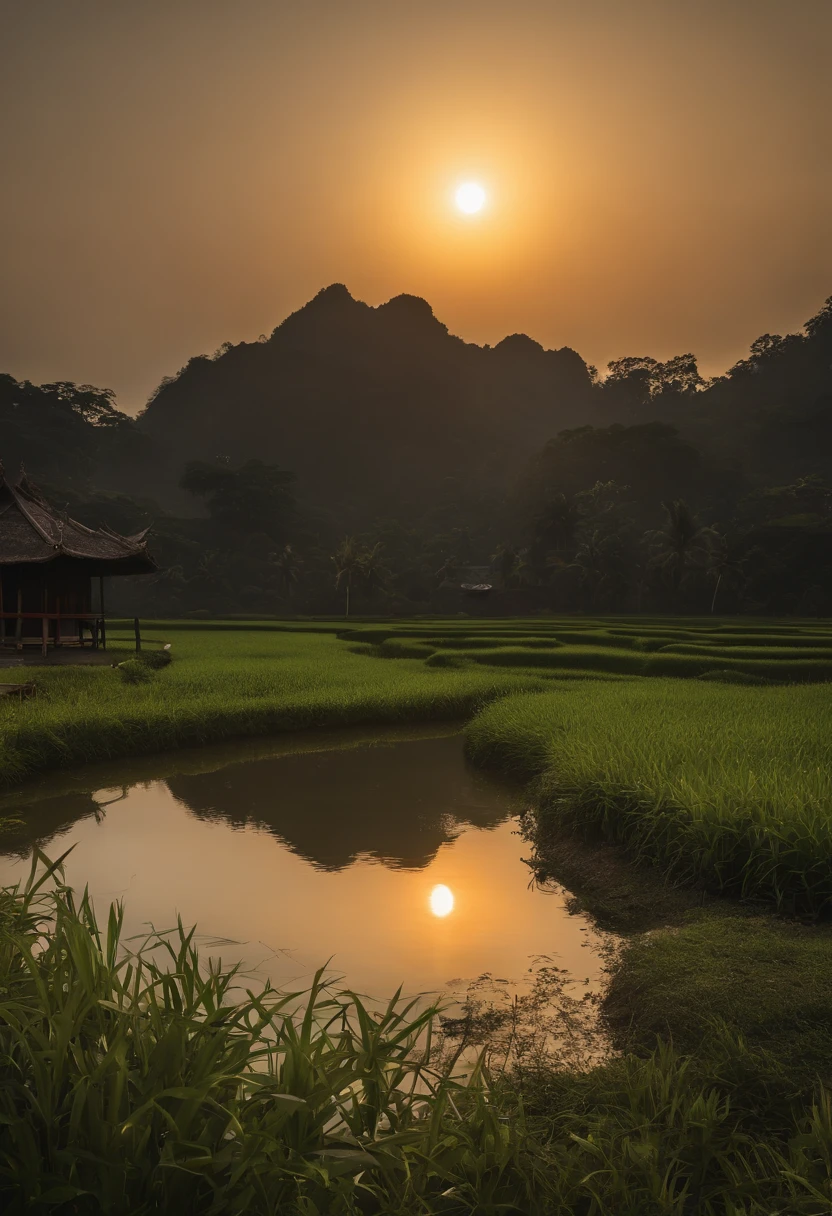 Heating and solar conditions，Summer is getting colder.，Ultra-realistic visuals，Real-world scenarios，8k resolution，Detailed and simple environment，Very detailed，最高品質，art photography，Thai Style，Small Scene，cinematic texture ，ISO 100，rice paddies, Chiang Mai, Lanna
