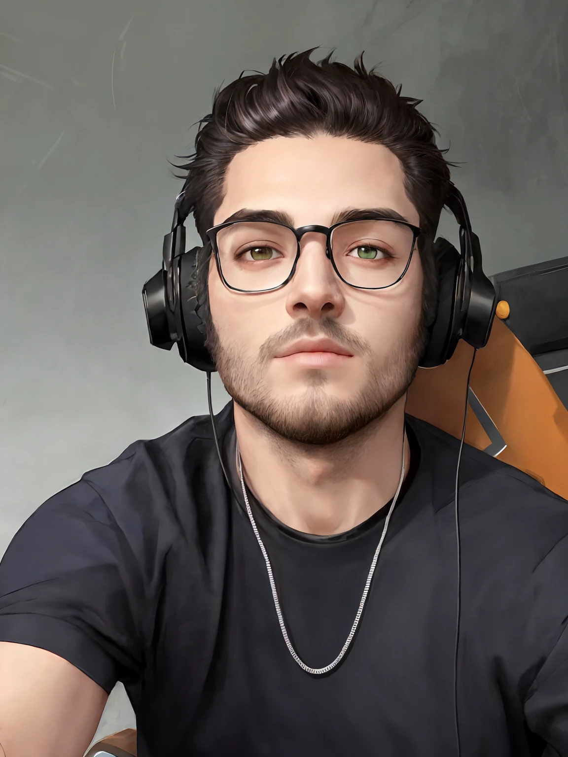 there is a 35 years old man wearing headphones and a black shirt and green eyes, Streamer do Twitch / Jogador Ludwig, foto de perfil headshot, com fones de ouvido, com fones de ouvido, Fones de ouvido ligados, Streamer do Twitch, foto de perfil 1024px, Usando fones de ouvido, imagem do avatar, Aykut Aydogdu, usando um fone de ouvido para jogos, usando fone de ouvido para jogos, retrato de alta qualidade, RAW, 500R, (masterpiece), melhor qualidade, explosion of colors, fundo preto profundo, logotipo 1boy jovem com headset gamer, estilo vibrante, alto contraste, sharpened details, accentuation in "logo jovem", enfatizando o design do headset, profissionalismo, Modern and cool appearance, efeito neon.
