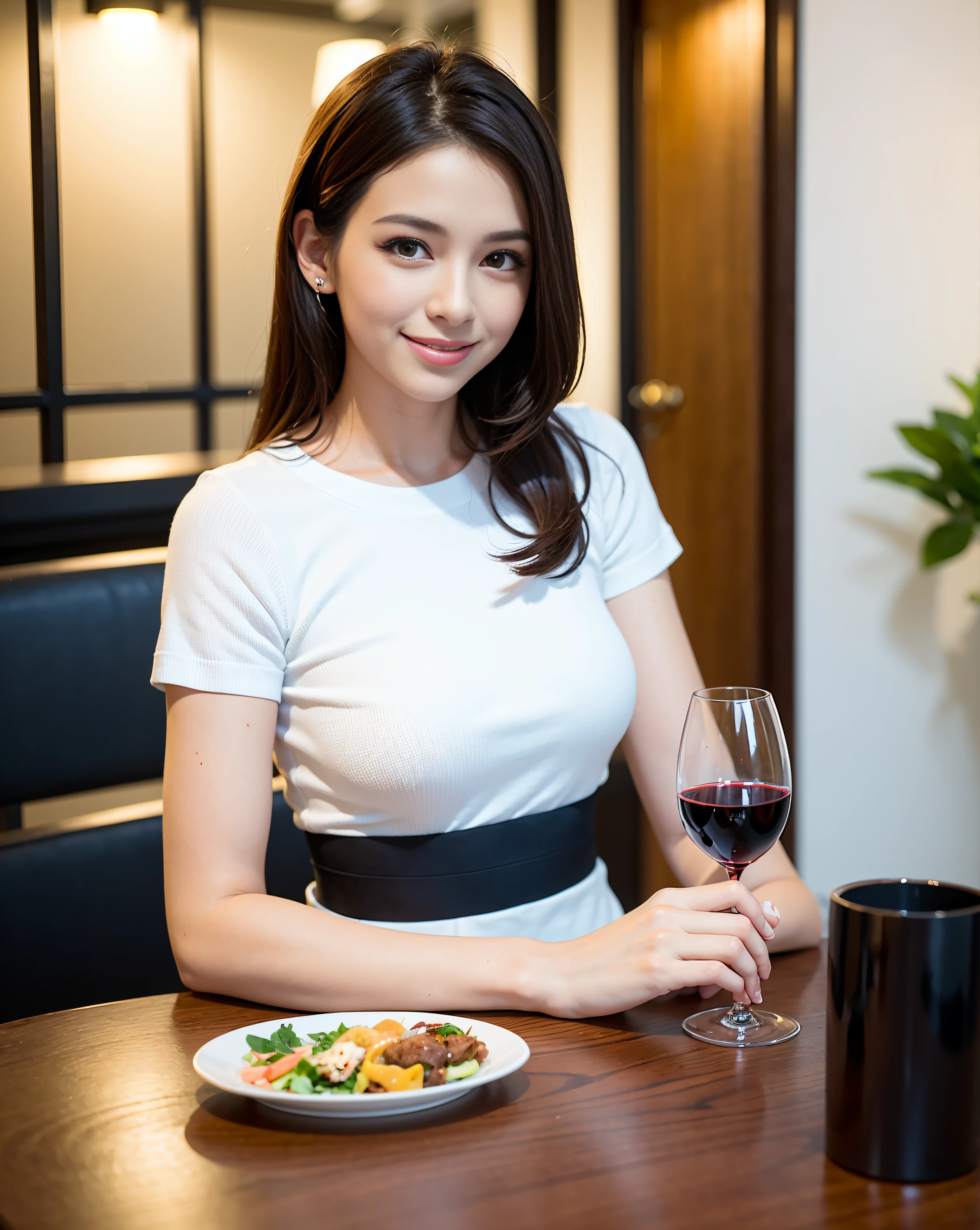 (64K, UHD, top quality, masterpiece: 1.2), (realistic, photorealistic: 1.37), super detailed, pretty woman 1 person, (slim face), (slim body), (brown hair), (short cut), cheeks slightly blushing, (44 years old), 38 years old, solo, beautiful detailed urban night view outside the window, restaurant, wine glasses sit, at night, in a prominent placeNovaFrogStyle, Actress, Model, Waist Up, White Wine, Slim, Wine Glass, Super Clean Night View, Wine Glass Put in the Middle, Happy Smile, (Smile: 1.15), Beautiful Fine Eyes, Upper Body, Bust Japan Up, Night, Short, Short, Actress, Model, Waist Up, White Wine, Slim, Wine Glass, Super Clean Night View, Wine Glass Put in the Middle, Happy Smile,