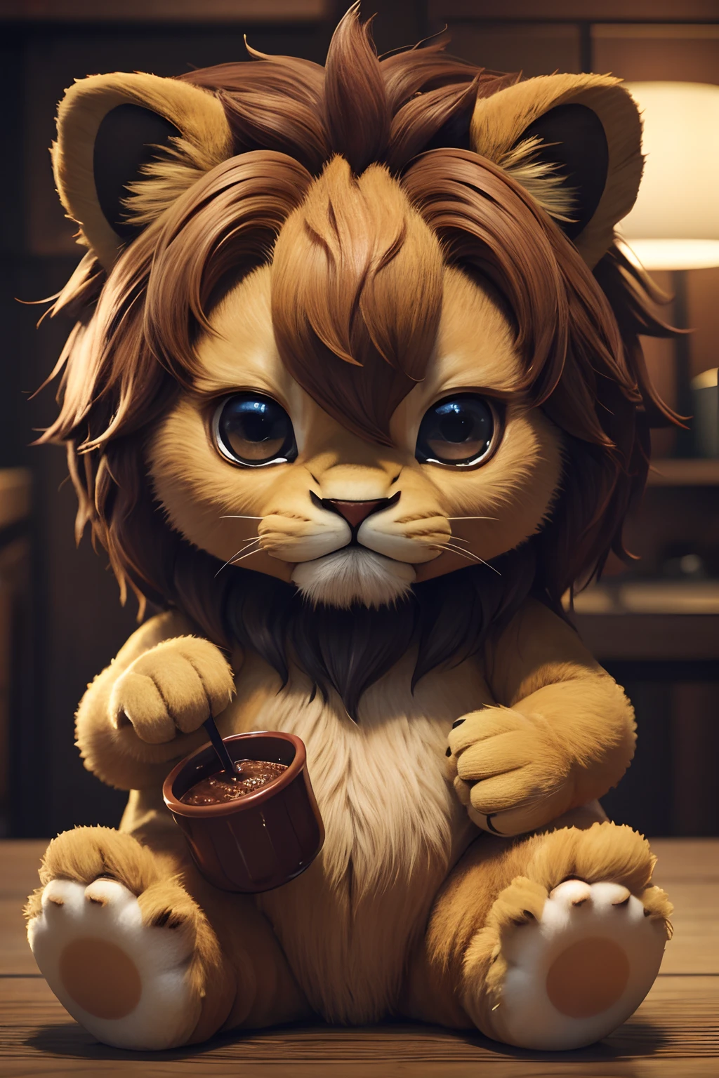 Pudding-ish, Chibi, High Definition, 4K resolution, creature、cute little、One Lion
