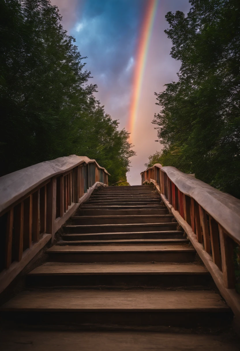 Close-up of the stairs leading to the rainbow sky, stairway to heaven, A very colorful heaven, stairs from hell to heaven, Leading to the Sky, Rainbow clouds, Colors of Heaven, Rainbow Trail, Colorful sky, Rainbow clouds, Heaven!!!!!!!!, rainbow, Rainbow colors, Psychedelic sky, In beautiful colors, Irridescent color, colorful dream, colorful skies