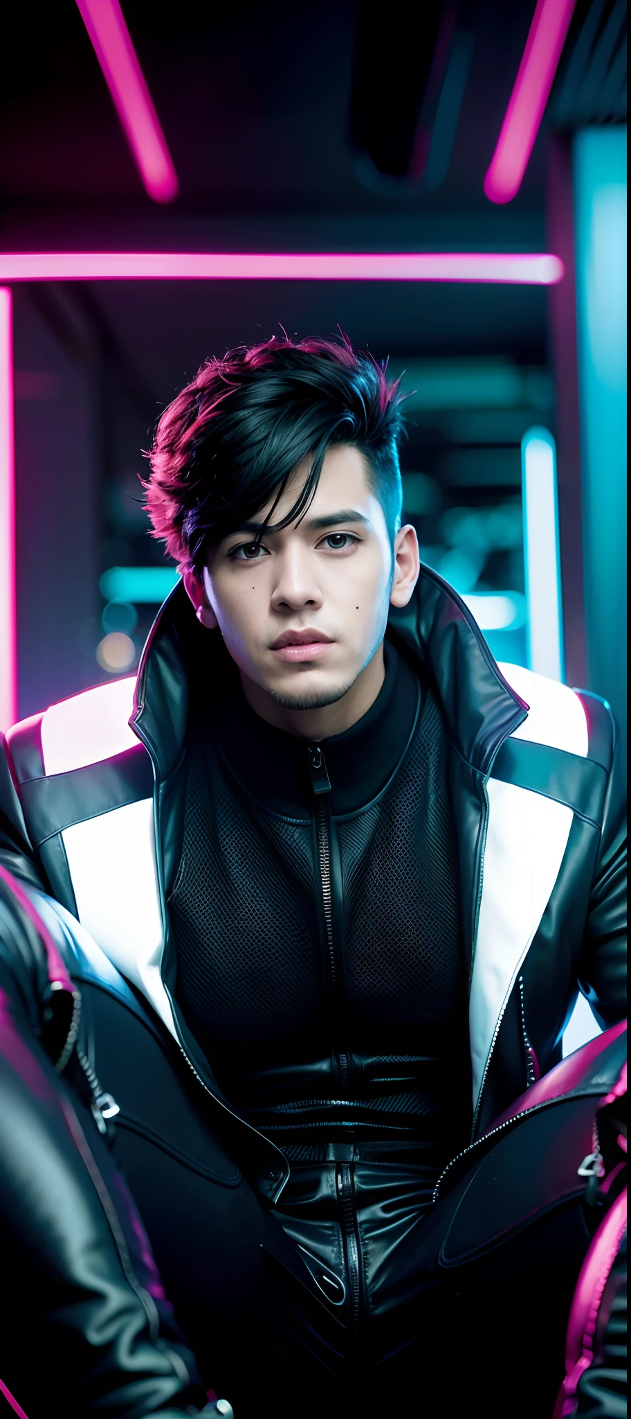 Change background cyberpunk handsome Boy realistic face
