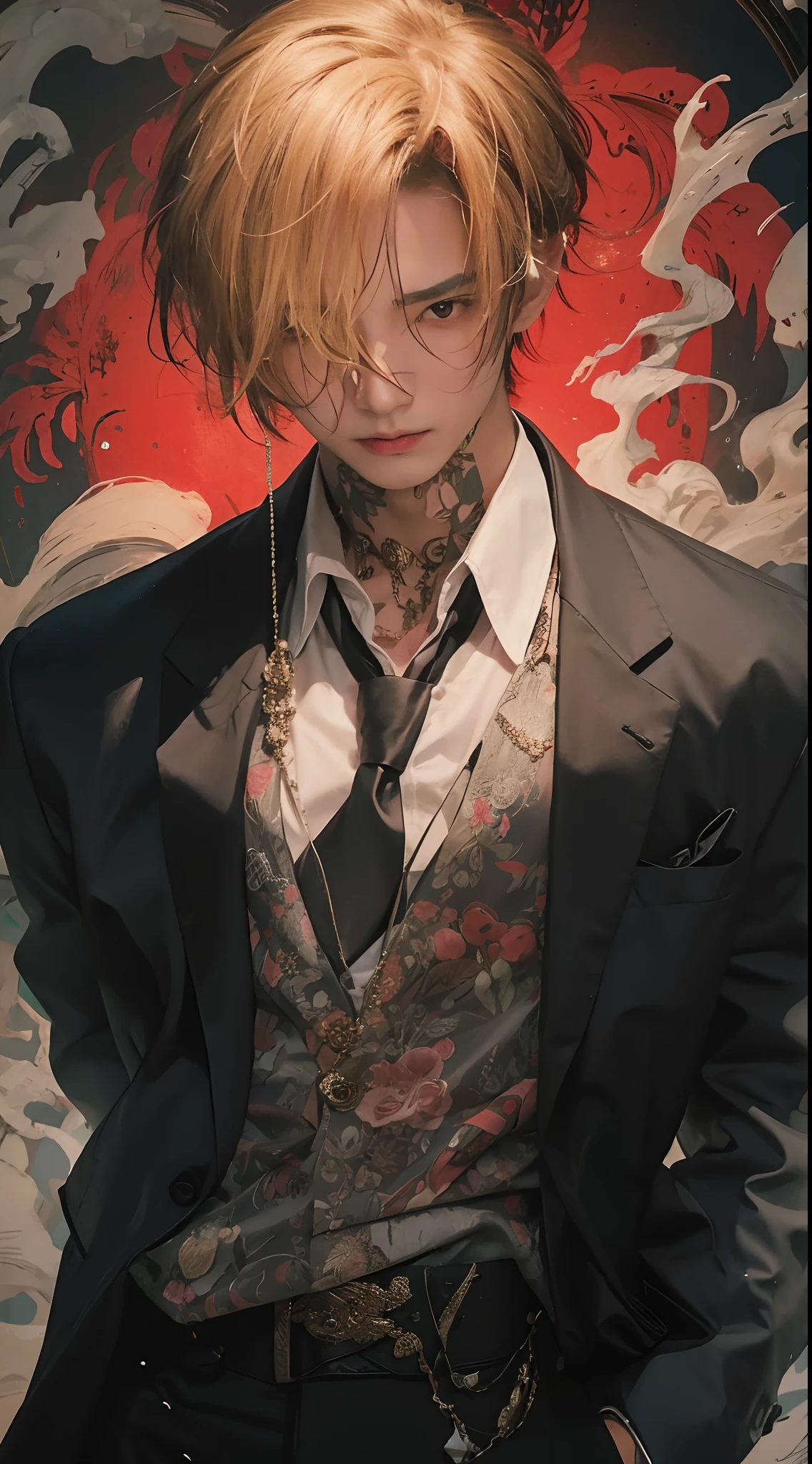 An Asian man，photorealestic，Delicate depiction of facial features，The skin texture is clear，plethora of colors，Movie chasing light，Photos are as real，Brown pupils，