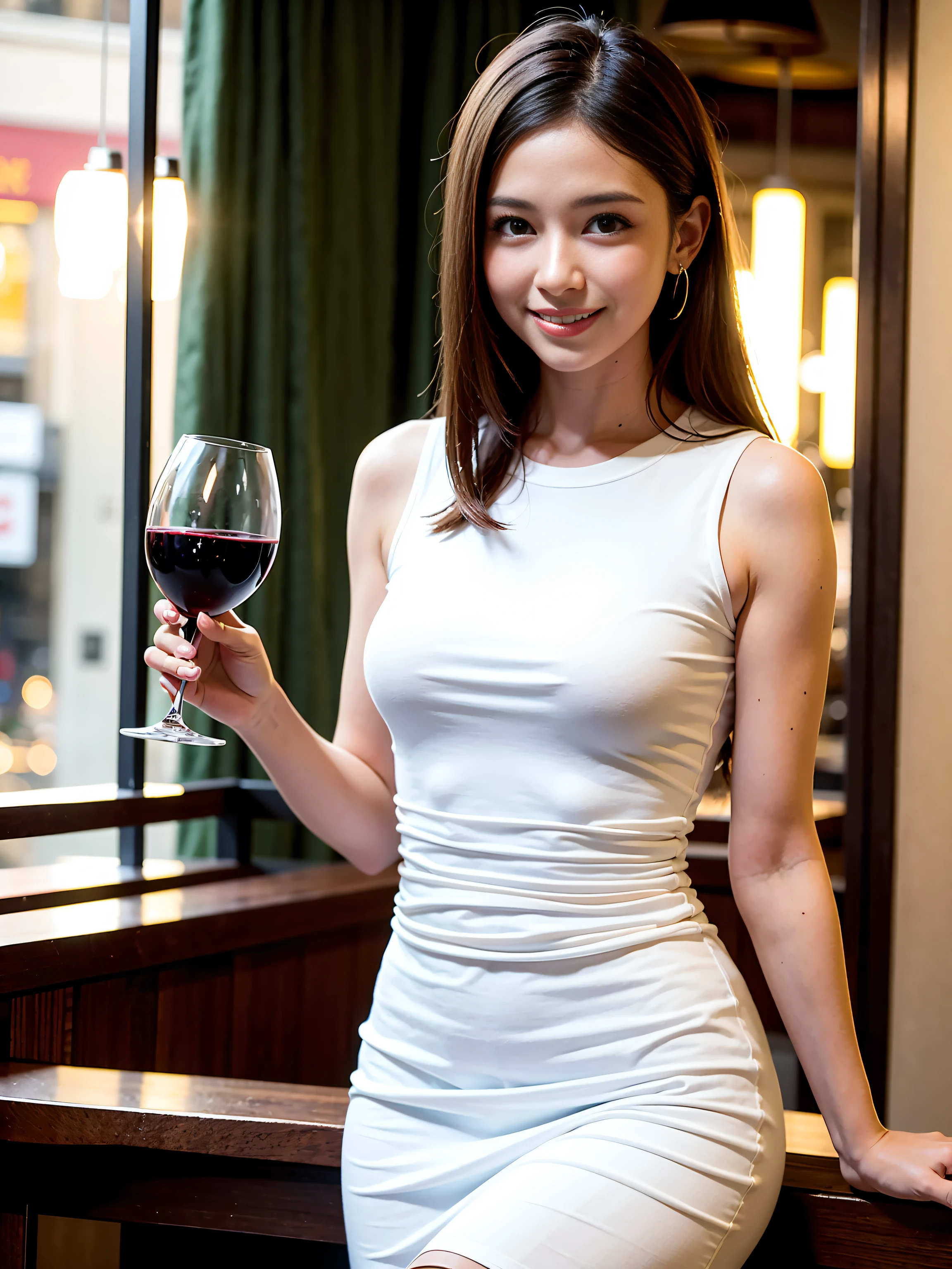 (64K, UHD, top quality, masterpiece: 1.2), (realistic, photorealistic: 1.37), super detailed, pretty woman 1 person, (slim face), (slim body), (brown hair), (short cut), cheeks slightly blushing, (35 years old), 38 years old, solo, beautiful detailed urban night view outside the window, restaurant, wine glasses sit, at night, in a prominent place (from the waist up) NovaFrogStyle, Actress, Model, Waist Up, White Wine, Slim, Wine Glass, Super Clean Night View, Wine Glass Put in the Middle, Happy Smile, (Smile: 1.15), Beautiful Fine Eyes, Upper Body, Bust Japan Up, Night, Short, Short, Actress, Model, Waist Up, White Wine, Slim, Wine Glass, Super Clean Night View, Wine Glass Put in the Middle, Happy Smile,