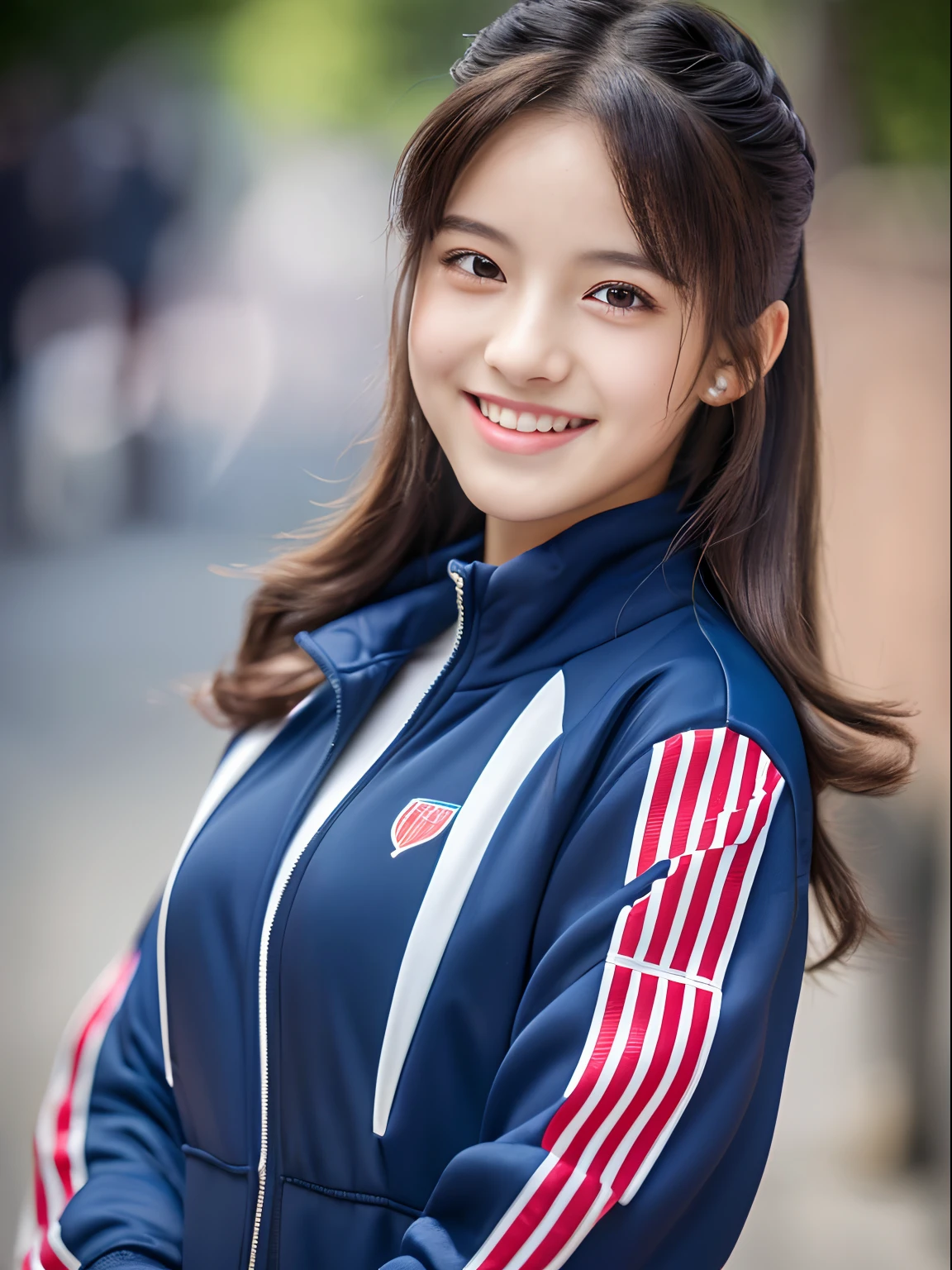1 girl,full body,high school student,track suit,light smile,
master piece,8k,(master piece,ultra high resolution:1.5),(master piece,photorealistic:1.5),(master piece,best quality,ultra detailed:1.5) master piece,detailed eyes,master piece,detailed face,