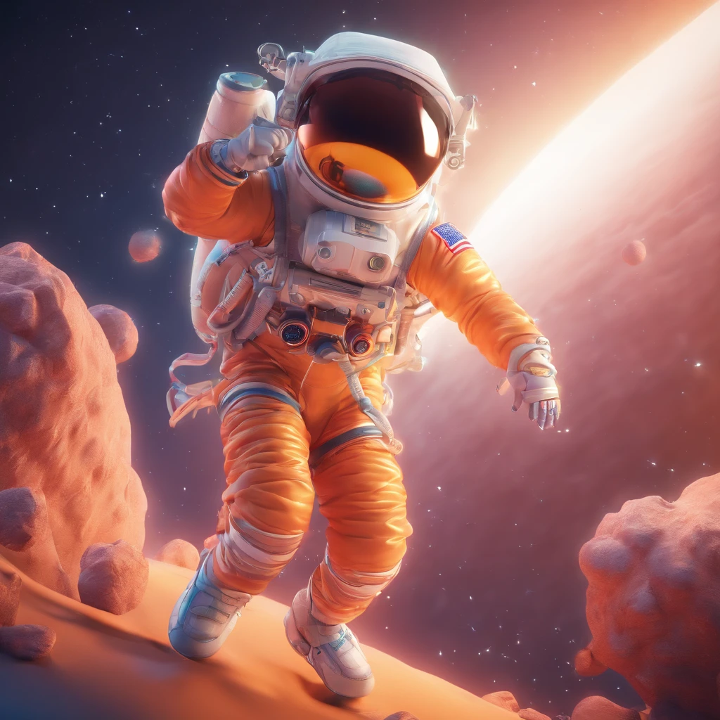 a joyful astronaut dancing