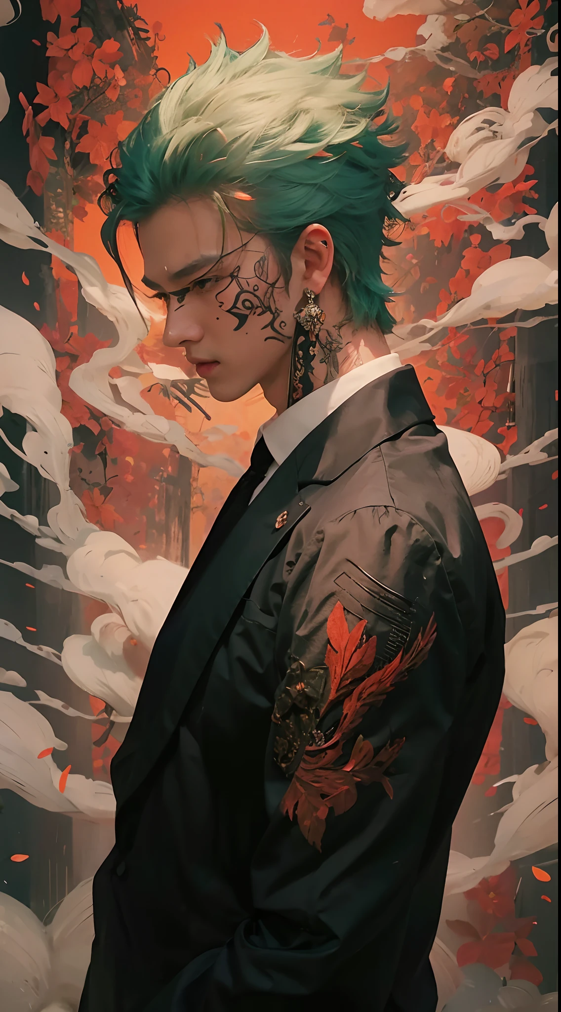 An Asian man，photorealestic，Delicate depiction of facial features，The skin texture is clear，plethora of colors，Movie chasing light，Photos are as real，Brown pupils，