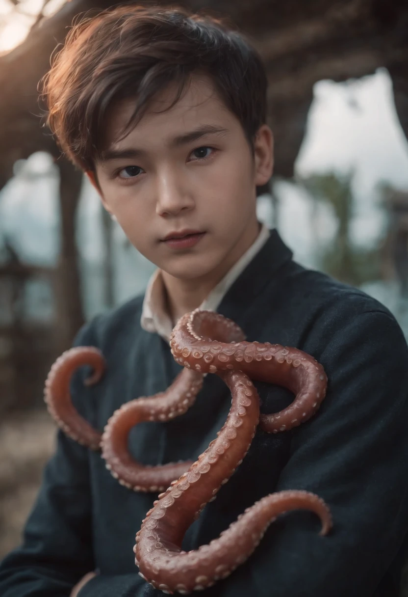 The tentacle reached into the navel of the Shota boy