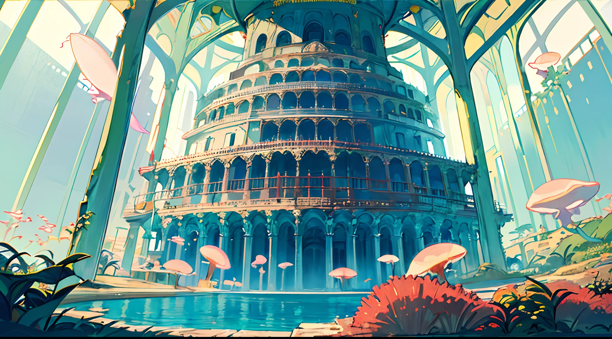 Masterpiece, High Quality, Ocean Forest, City, Fantastic Fantasy, Glowing Plants, Coral Viaduct, (Swarm of Glowing Jellyfish), (Shoal of Fish with Transparent Wings Flying in the Sky), Misty, Extreme Detail, Morning Light, Epic Composition, (Intricate Detail), (Intricate Design, Ultra Detail: 1.2), Art Station, (Masterpiece, Best Quality), Ultra HD, 32k ,castle,1girl --v 6