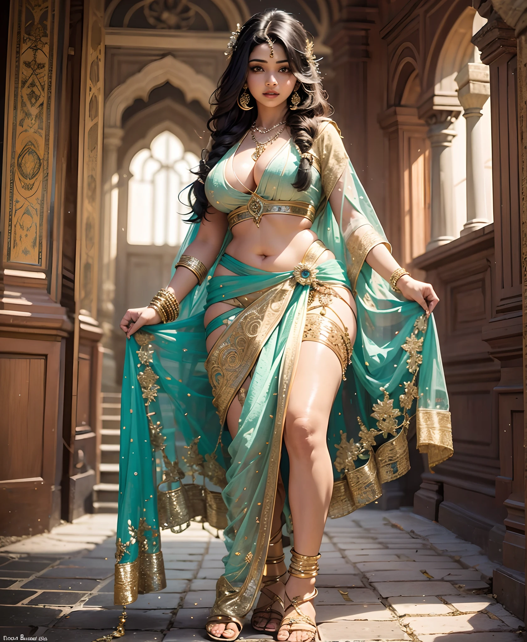 a indian 20 year old girl wrapped a transparent sari, fullbody, beautiful shape, curvy girl, big boobs, big leg, anklet, ornaments, long hair, necklace, transparent, Model:Real --auto --s2