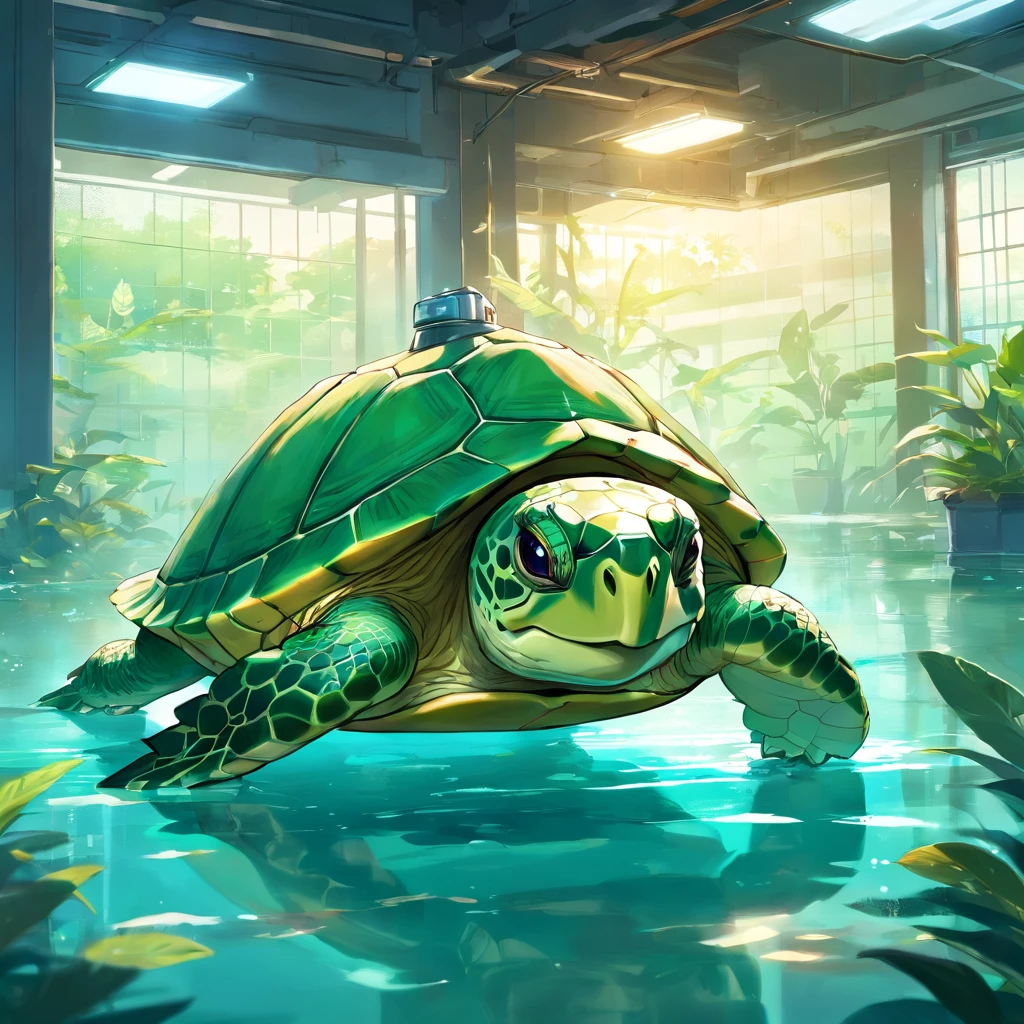 There is a turtle that is sitting on the ground in a tank, tartaruga envelhecida, tartaruga, meia tartaruga, A tartaruga simulada, casco de tartaruga, as an anthropomorphic turtle, olhando de lado e de baixo!,, an anthropomorphic turtle, olhar orgulhoso, muito bonito, Miguel Anjo, anthropomorphic turtle, Looking towards the camera