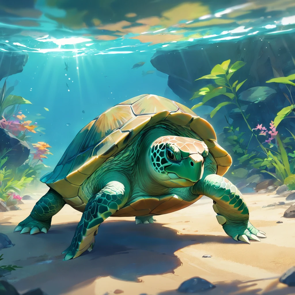 There is a turtle that is sitting on the ground in a tank, tartaruga envelhecida, tartaruga, meia tartaruga, A tartaruga simulada, casco de tartaruga, as an anthropomorphic turtle, olhando de lado e de baixo!,, an anthropomorphic turtle, olhar orgulhoso, muito bonito, Miguel Anjo, anthropomorphic turtle, Looking towards the camera
