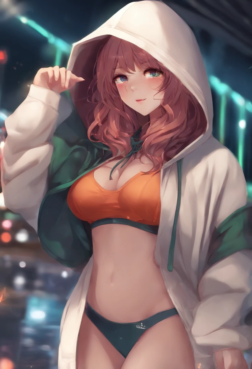 anime girl in bikini with hoodie