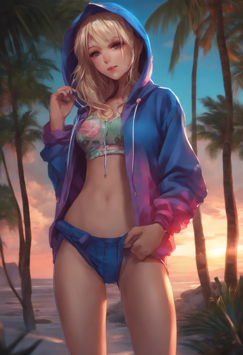 anime girl in bikini with hoodie