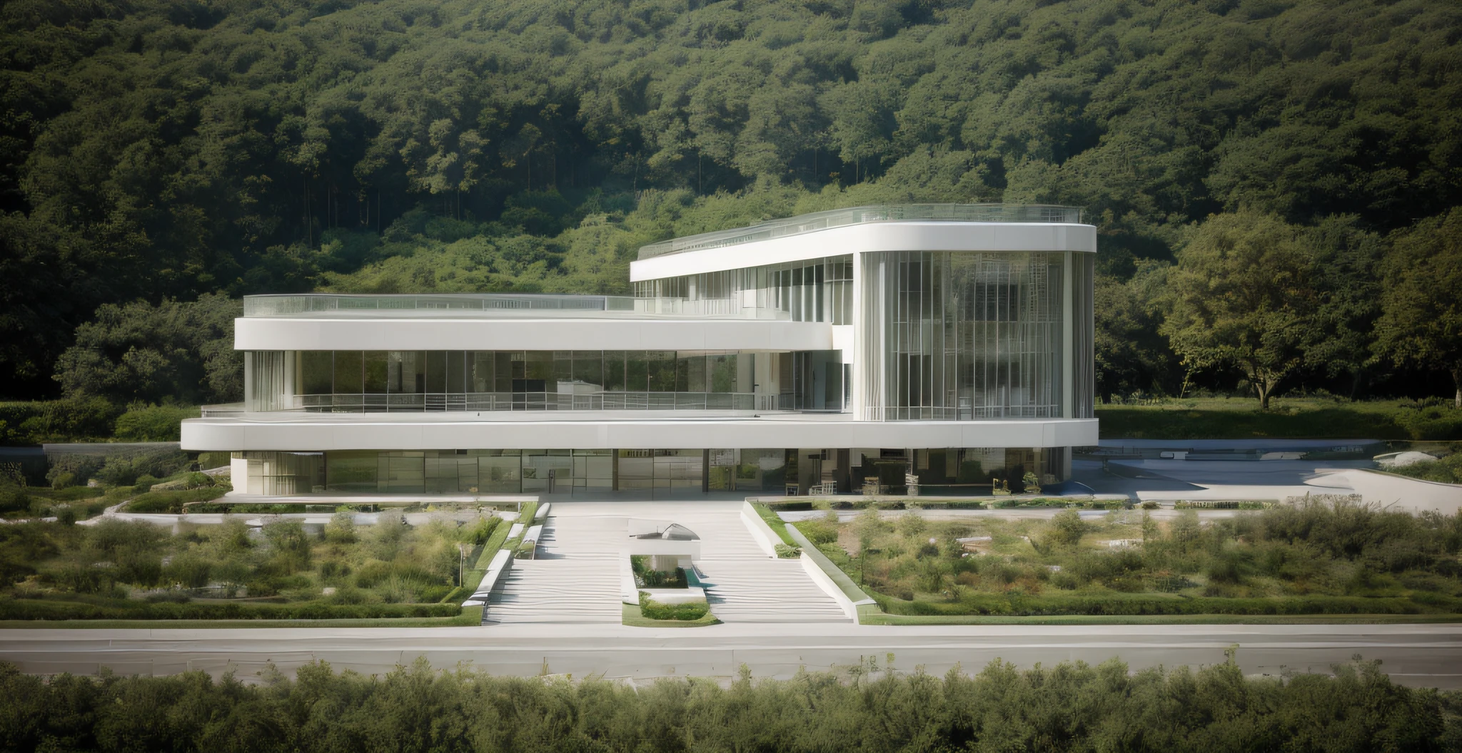 exterior, headquarters, radio and television station, iconic works, modern style, Beautiful house, daylight, street, fountain, parking, outdoor studio, grass
glass, paint, stone