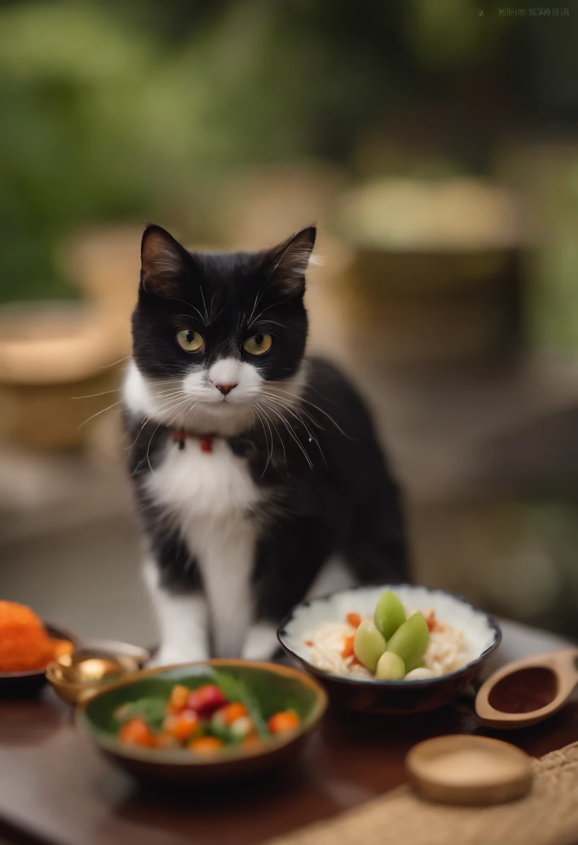 Perfect centering, a cute little cat, cook,Wear a kappo kimono, The upper part of the body,cheerfulness, Standing position, Abstract beauty, Centered, Looking at the camera, Facing the camera, Approaching perfection, Dynamic, Highly detailed, Smooth, Sharp Focus, 8K