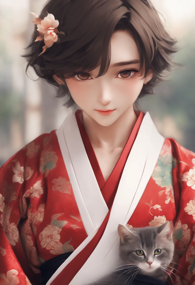 Perfect centering, a cute little cat, male people,cook,Wear a kappo kimono, The upper part of the body,cheerfulness, Standing position, Abstract beauty, Centered, Looking at the camera, Facing the camera, Approaching perfection, Dynamic, Highly detailed, Smooth, Sharp Focus, 8K