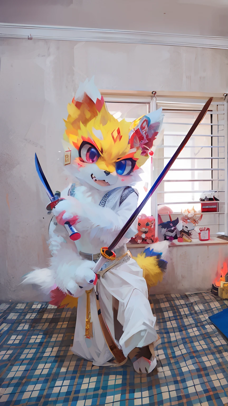 Furry angry two-tailed double-knife fire ice beast too