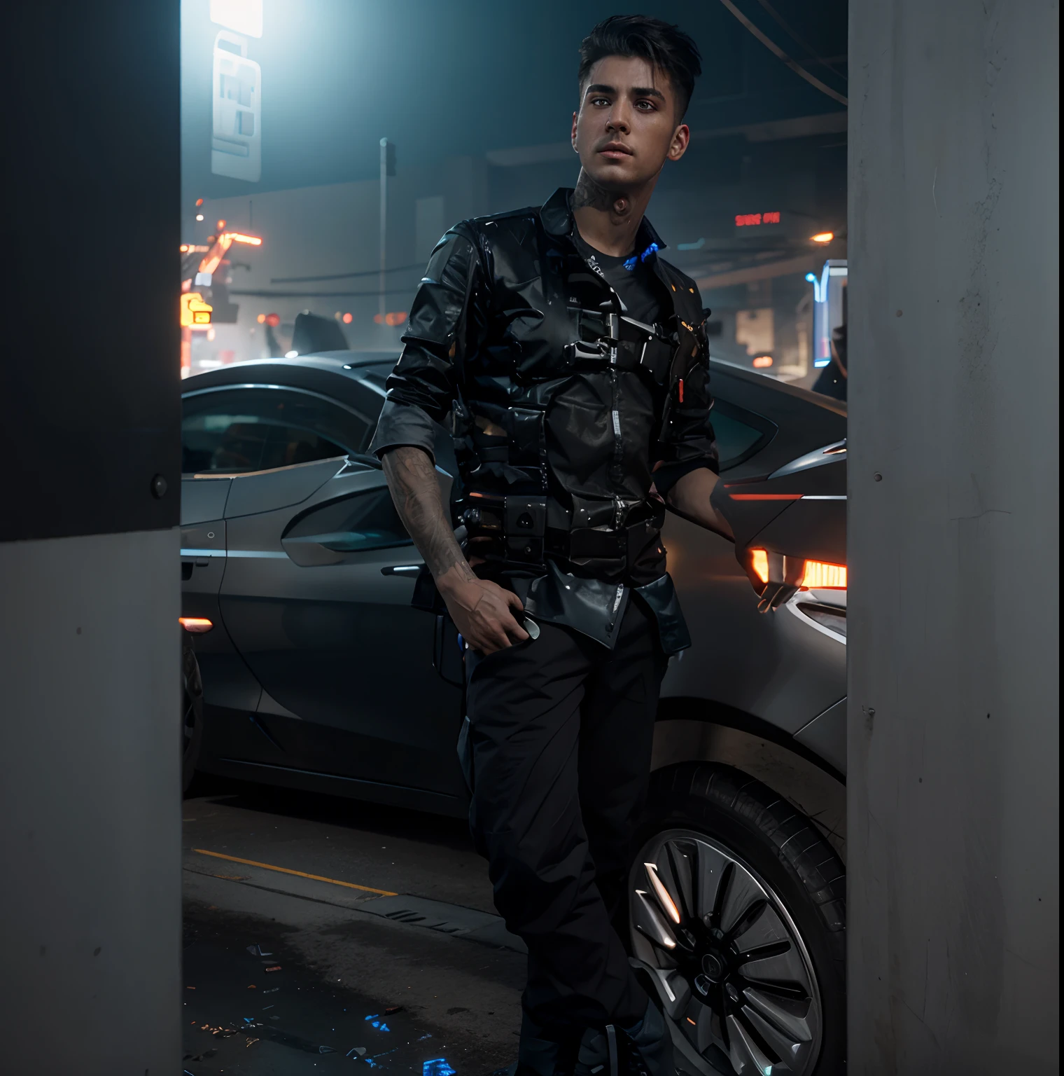 Change background cyberpunk handsome boy, realistic face, 8k, ultra realistic face