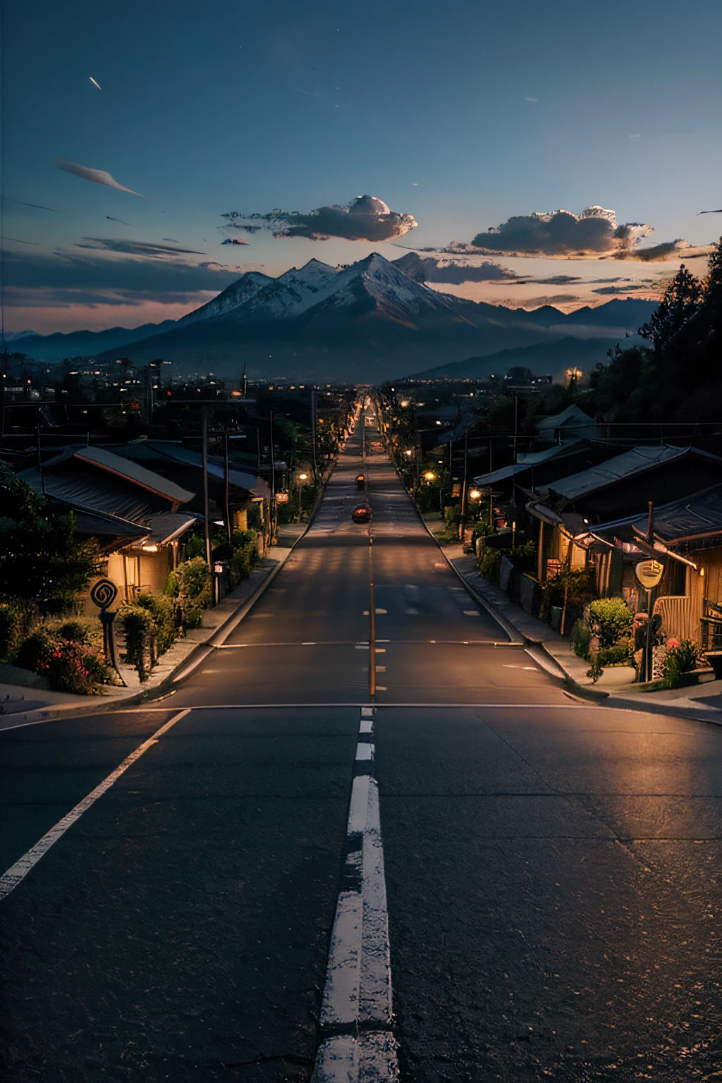 Friday HD Masterpiece The Way Home Rich in Details City Road Far Mountain Sunset One Way No Street Light Road Facing Mountain No Ramp Miyazaki Hayao style