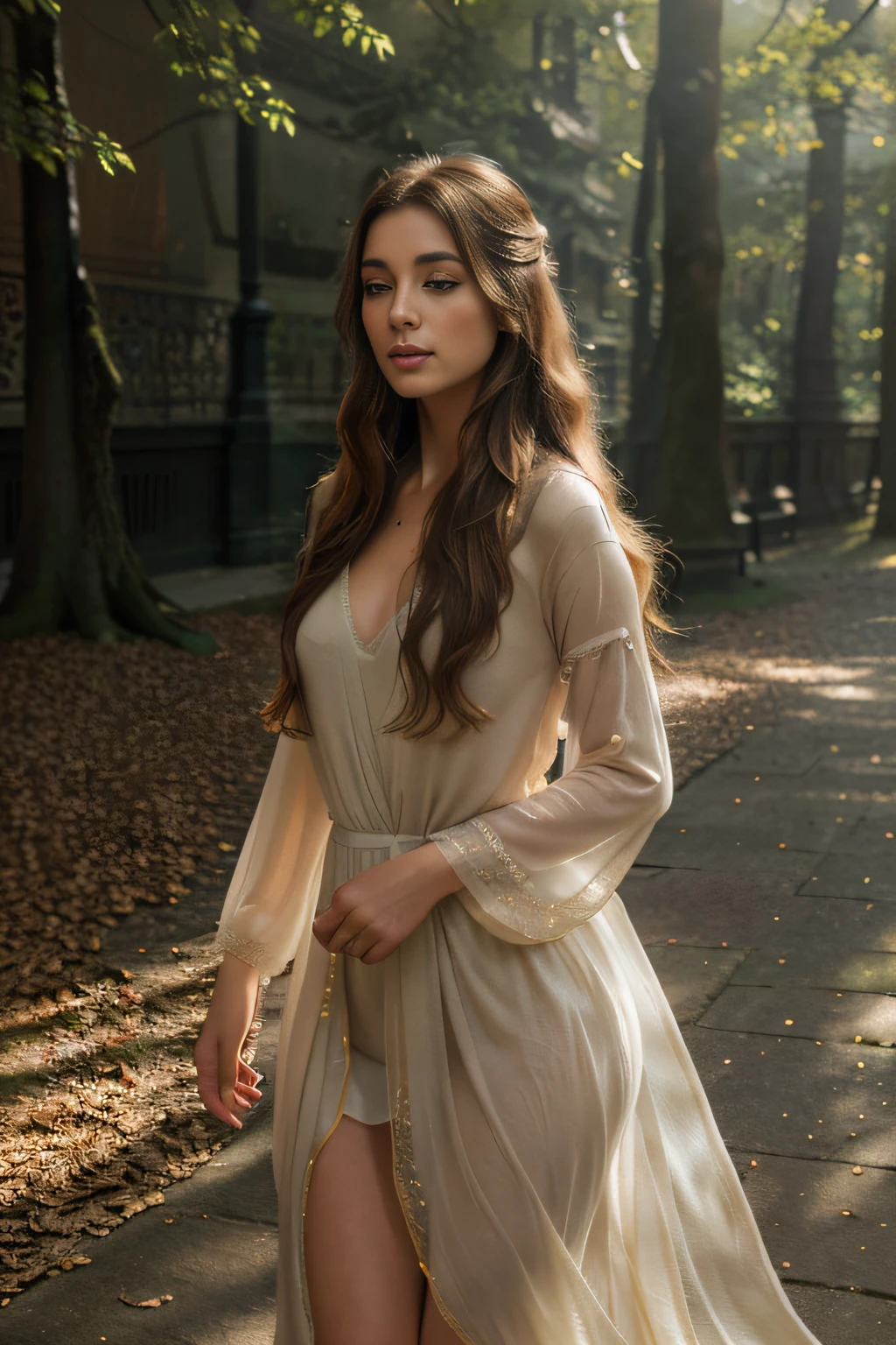 (best quality,4k,8k,highres,masterpiece:1.2),ultra-detailed,(realistic,photorealistic,photo-realistic:1.37),beautiful woman,big city,on the street,full body,brown hair,portraits,detailed eyes,long eyelashes,feminine figure,ethereal beauty,natural lighting,vibrant colors,magical atmosphere,serene expression,harmonious composition,gentle breeze,mystical aura,tranquil setting,radiant sunlight,soft shadows,faint mist,dreamlike quality,peaceful ambiance,subtle golden hues,evocative,empowering,enchanted realm,Nymph-like appearance,graceful pose,flowing hair,whimsical elements,fantasy world,sublime artistry,captivating,alluring presence,immersive landscape,mesmerizing charm,hazy atmosphere,ethereal magic.