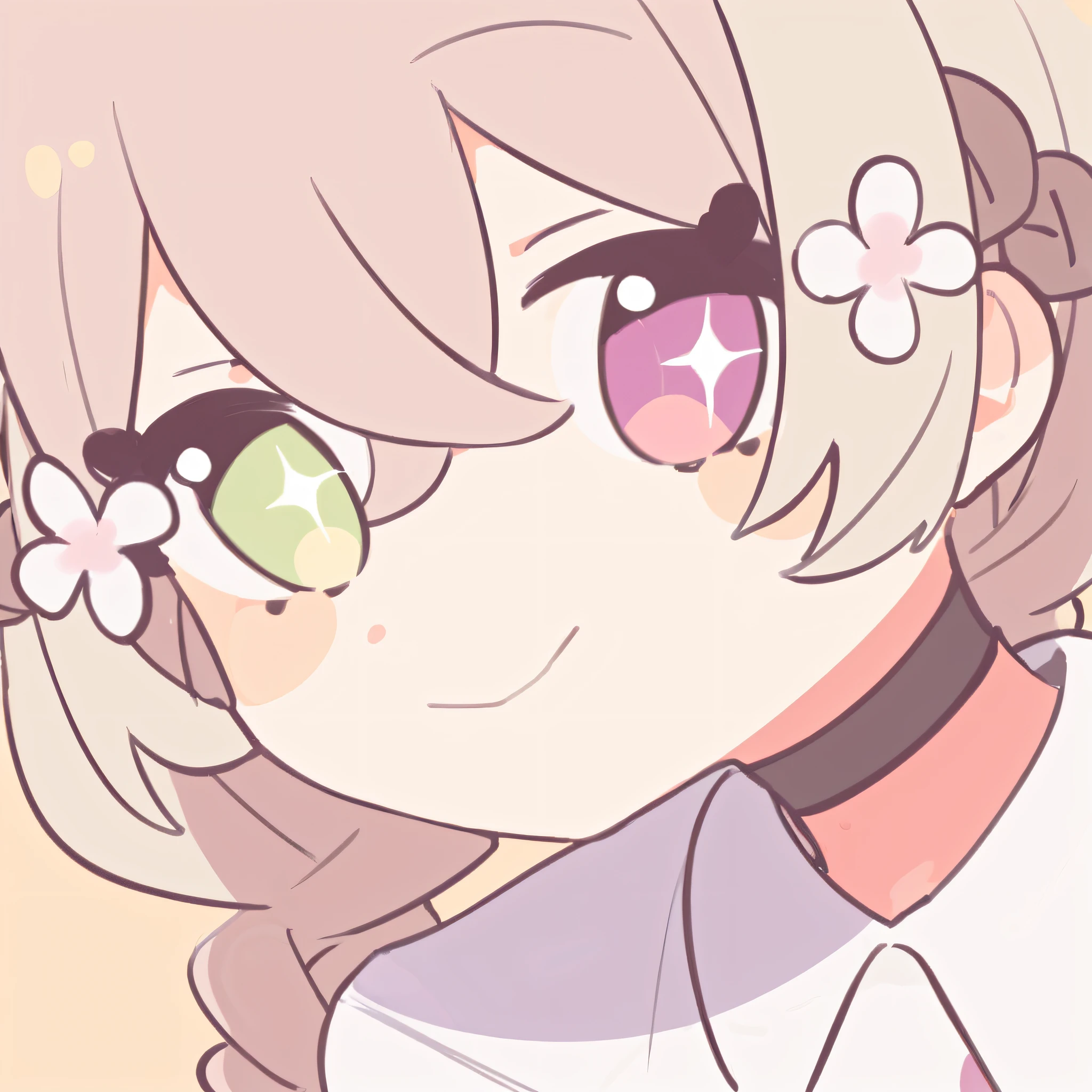 Anime girl with pink hair and glasses hair with a flower on it, [[[[grinning evily]]]], cute anime face, 🍁 Cute, anime moe art style, anime vibes, shikamimi, flat anime style shading, Cute natural anime face, Kawaii realistic portrait, Loli, lovely art style, shirabii