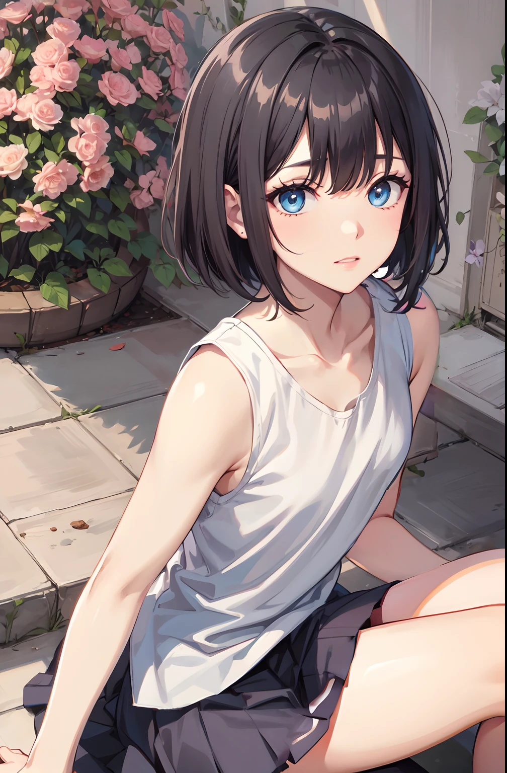 sleeveless,beautiful thighs,sitting