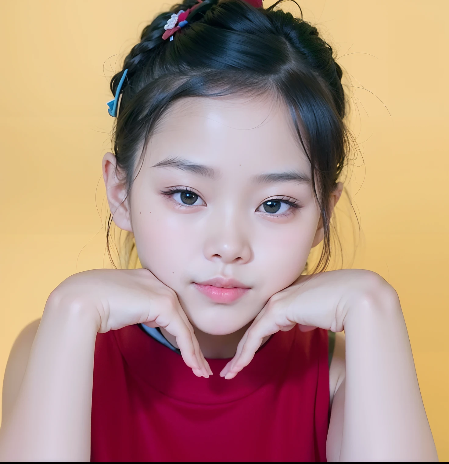There's a young girl making a heart with her hands, young asian girl, Lulu Chen, Ruan Jia Lindo!, ren heng, small heart - shaped face, Shen Mingchen, Xintong Chen, yun ling, Menina chinesa, Wenfei Ye, quatro anos, Mei-Ling Zhou, full heart - face shaped like, Jovem Anjo Wan, Li Zixin
