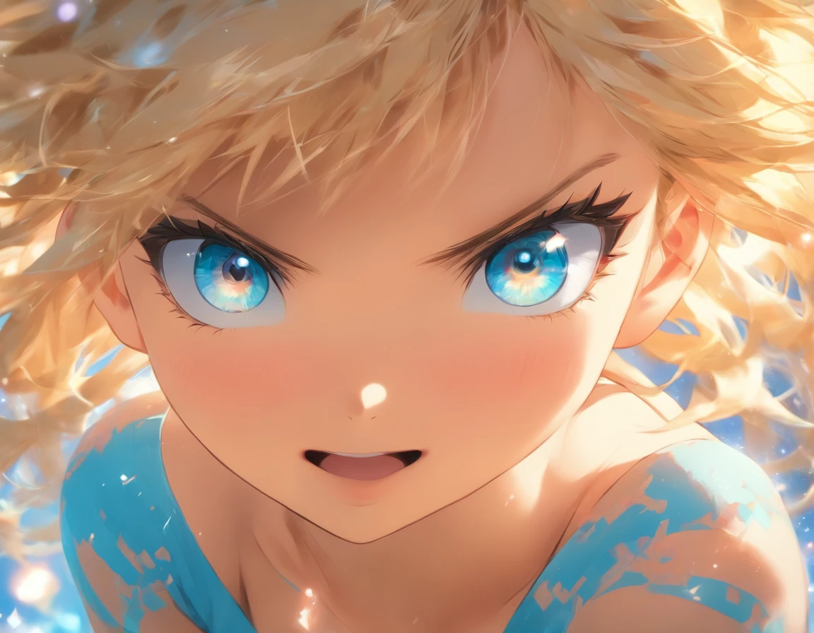 1 Girl Blond Hair Blue eyes Small boobs, cute face sexy pose on the Beach, UHD, masterpiece, anatomically correct, textured skin, super detail, high details, high quality, best quality, highres, 8k