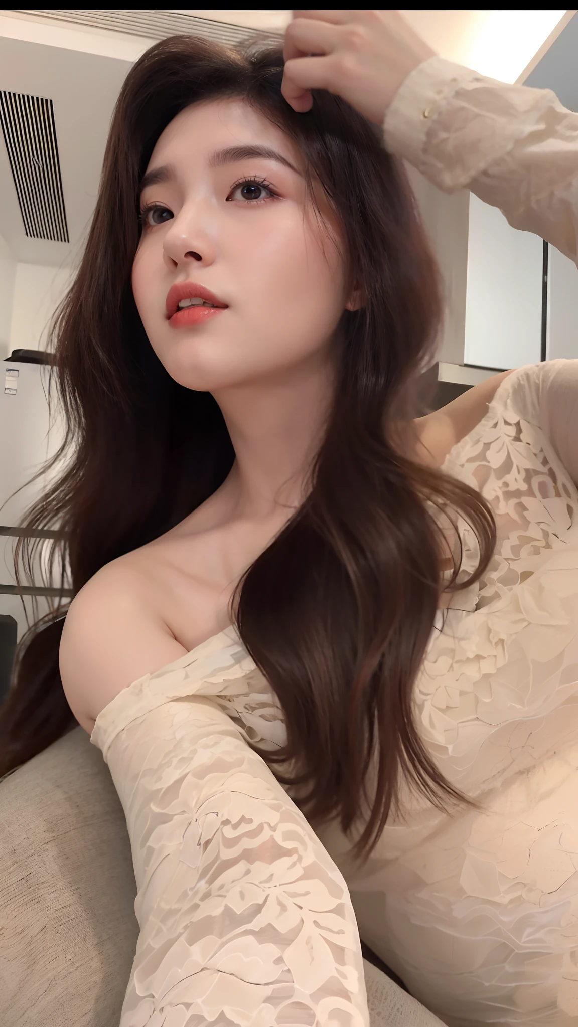 a close up of a woman with long hair and a white dress, Korean girl, Gorgeous young Korean woman, gorgeous chinese models, beautiful Korean women, trending at cgstation, 2 2 years old, 2 8 years old, 2 7 years old, Beautiful young Korean woman, bbwchan, 2 3 years old, 2 9 years old, 21 years old