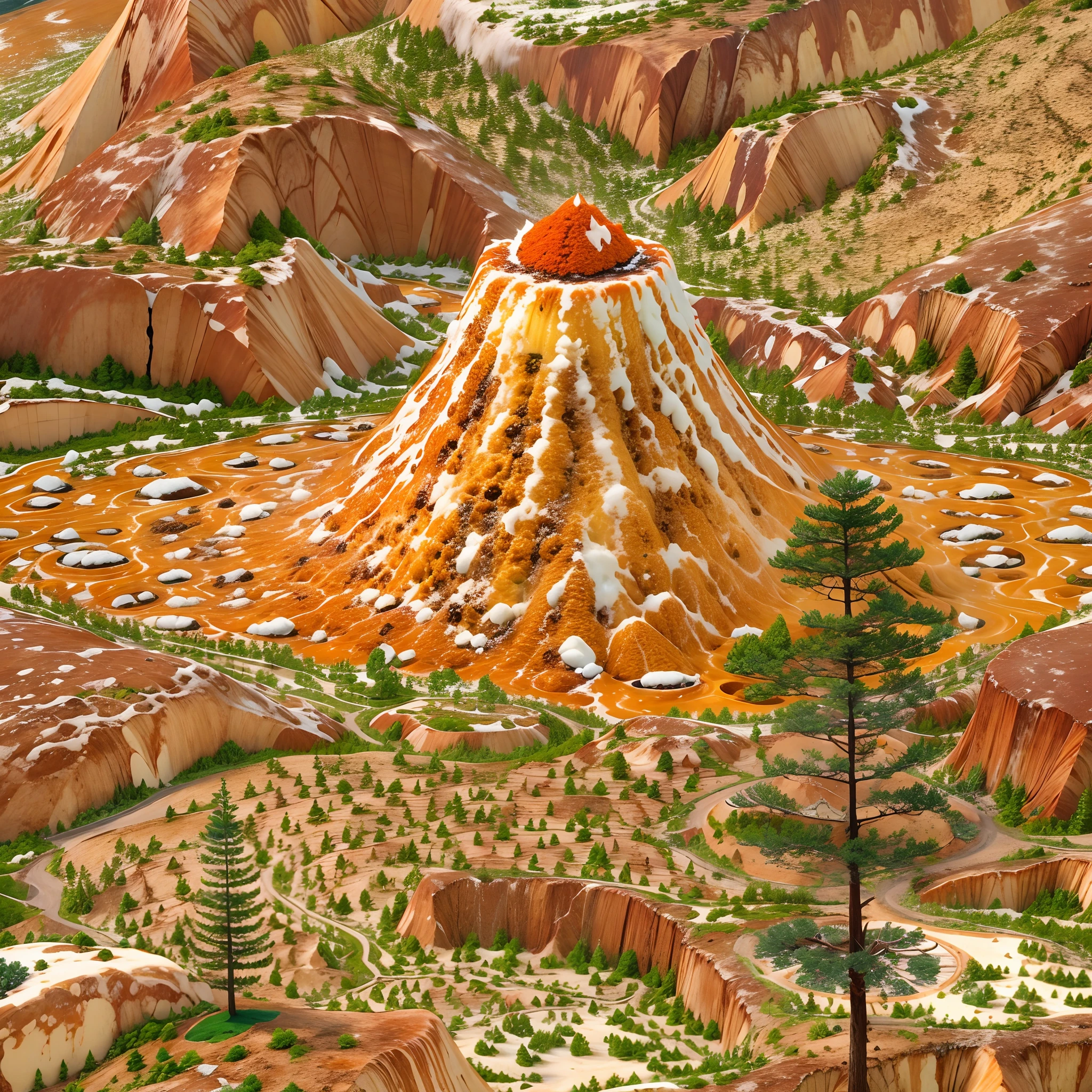 Huge pine nut cake volcano,The orange jam flowed