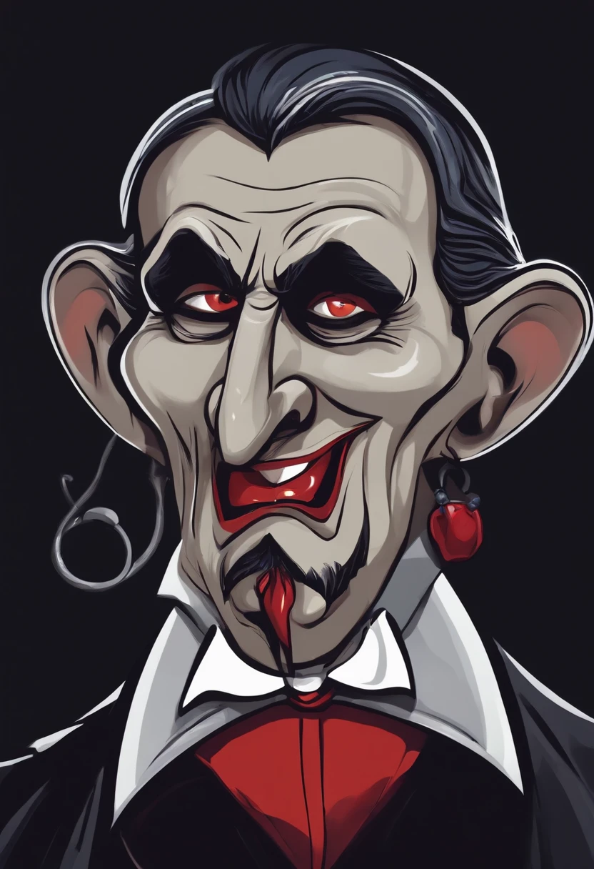 Bad look Dracula wearing a children's pacifier. Cartoon 4k
