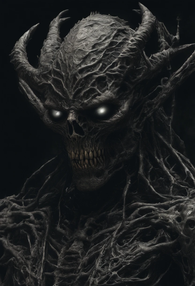 close up of an humanoid demon, ultra detailed, horror aesthetic, sci fi horror aesthetic.