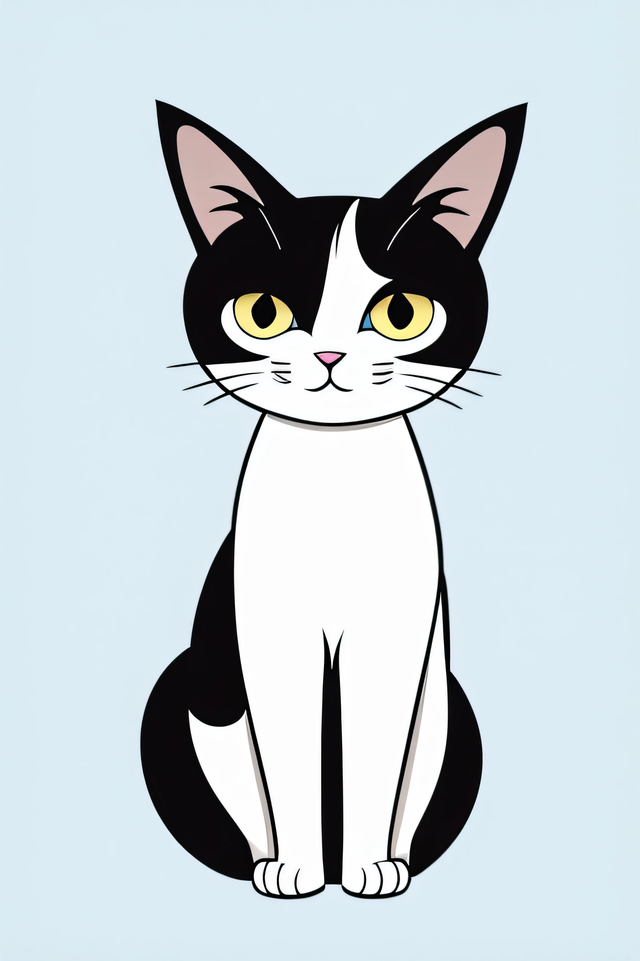 Cartoon cat with a long ear, white background