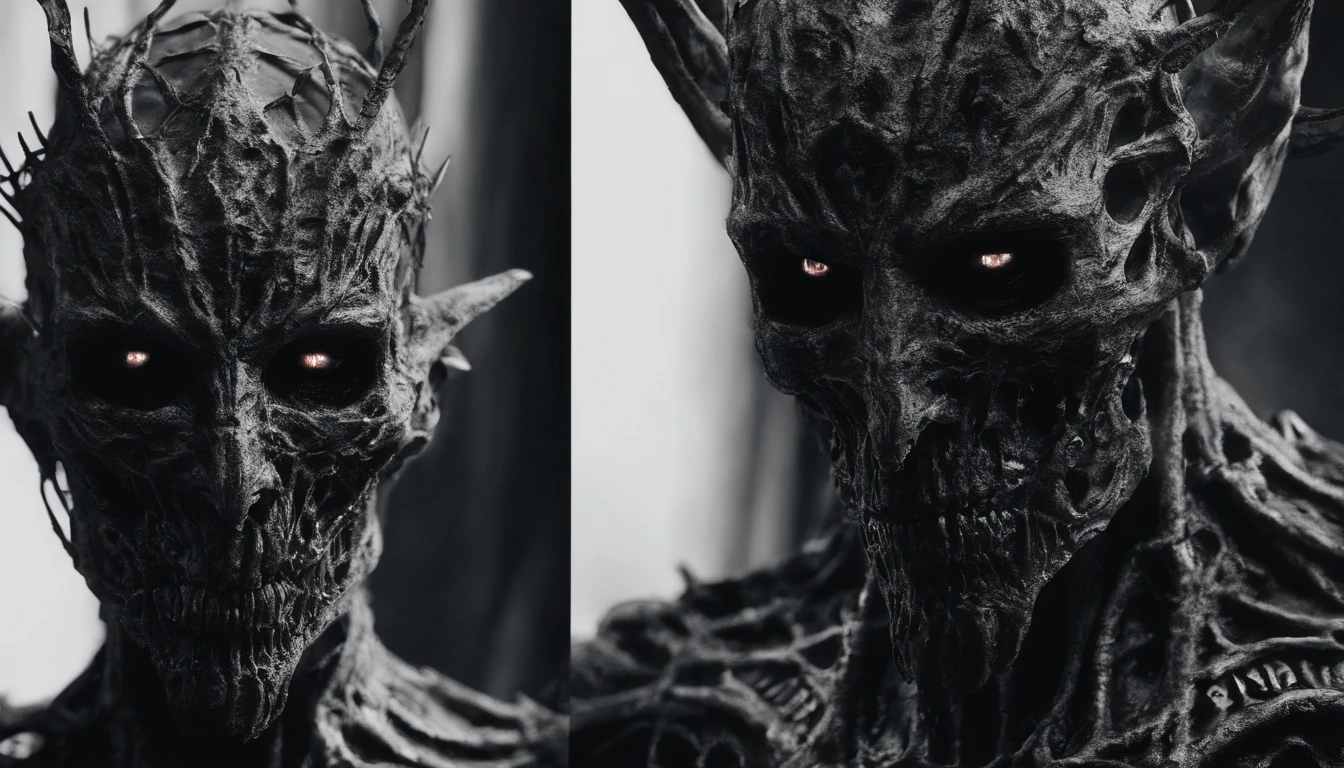 close up of an humanoid demon, ultra detailed, horror aesthetic, sci fi horror aesthetic.
