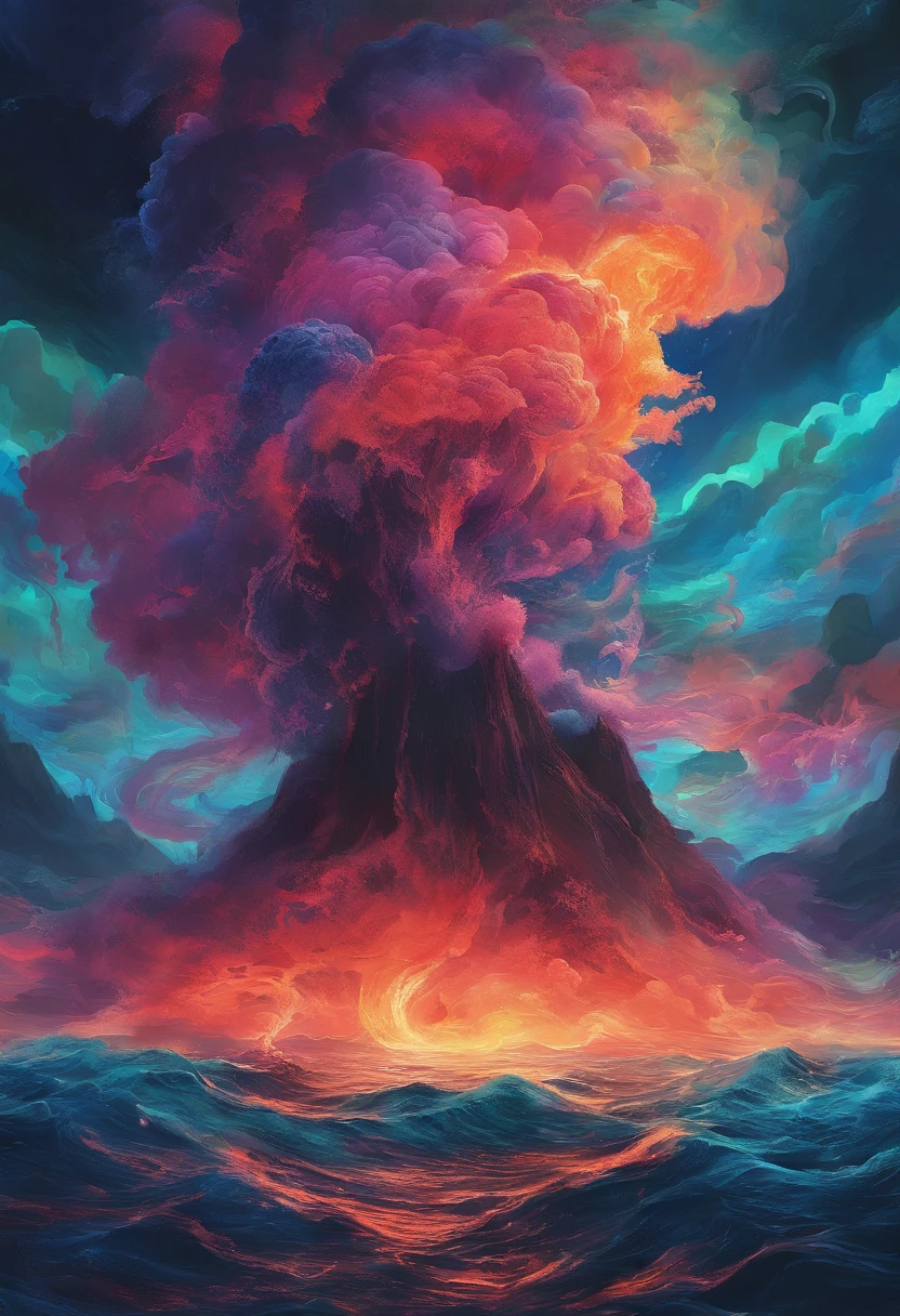 ocean floor,Undersea volcanic eruption,vapour,8K分辨率