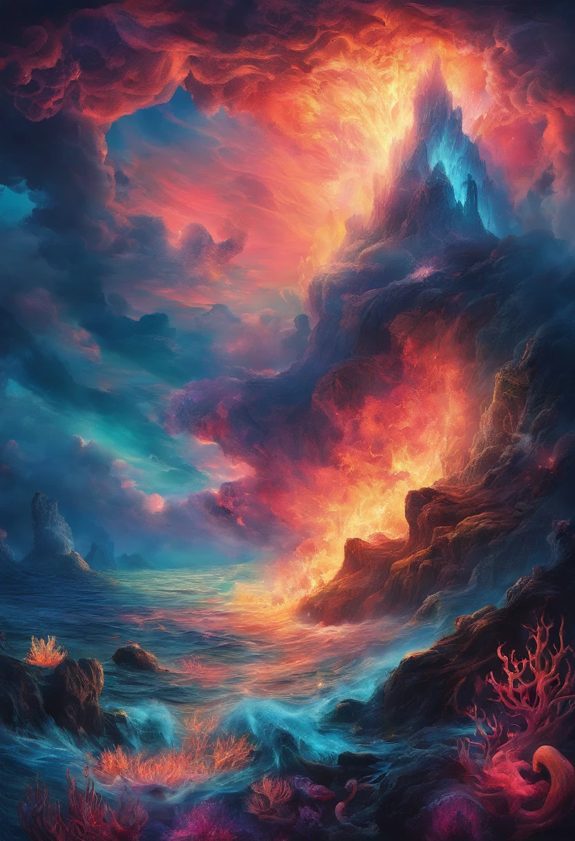 ocean floor,Undersea volcanic eruption,vapour,8K分辨率