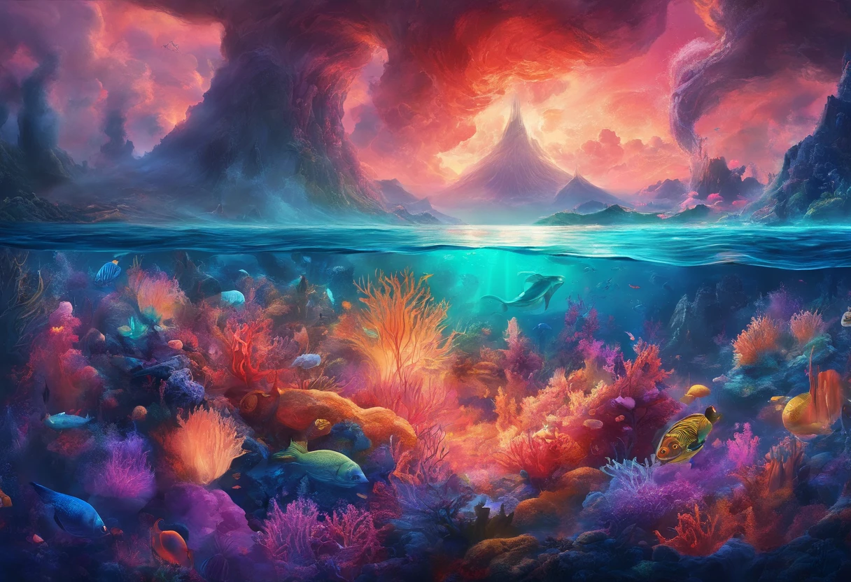 ocean floor,Undersea volcanic eruption,vapour,8K分辨率