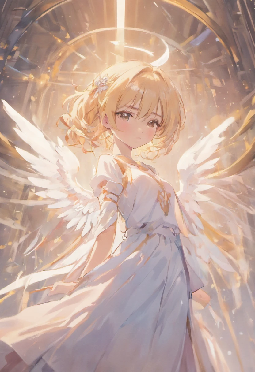 8k, 4k , realistic, woman, female , beautiful, wears pure white clothes, has many white wings like an angel, female angel, looks intently, beautiful eyes