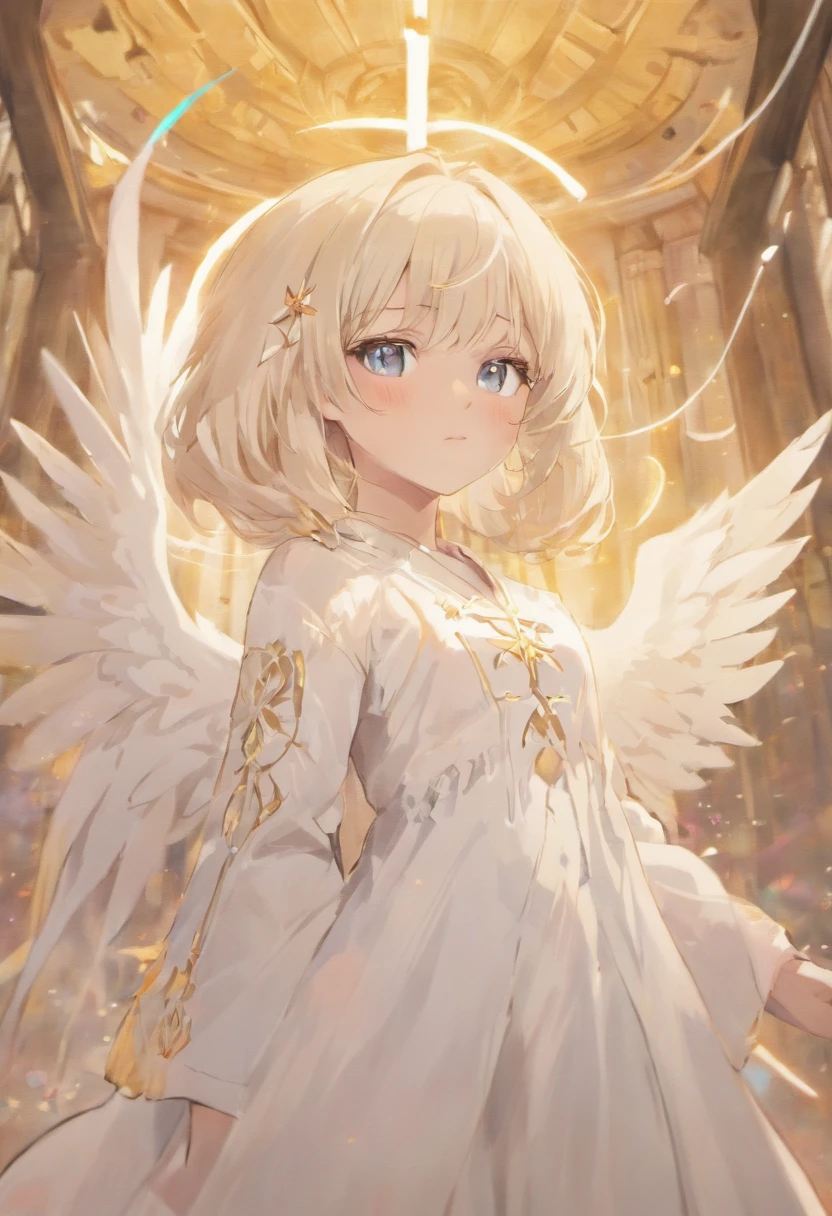 8k, 4k , realistic, woman, female , beautiful, wears pure white clothes, has many white wings like an angel, female angel, looks intently, beautiful eyes