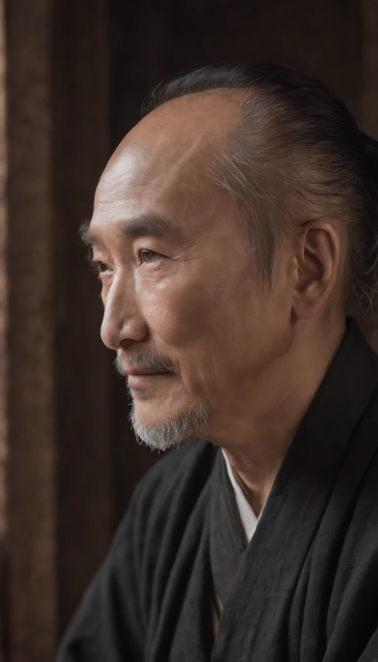 Wearing a black coat，Smiling，Middle of the lens，The background is a traditional Chinese painting，Men have no beards，Wise old man，An ancient Chinese elder，Center the photo，The character is centered，Sit，Real frontal photos，Face HD，The face is softly illuminated，Slight smile，The background is a bit dark，The interior is dimly lit，Background bokeh，Light shines on the face from the front，The face is evenly lit，Medium shot，Best quality，photographed