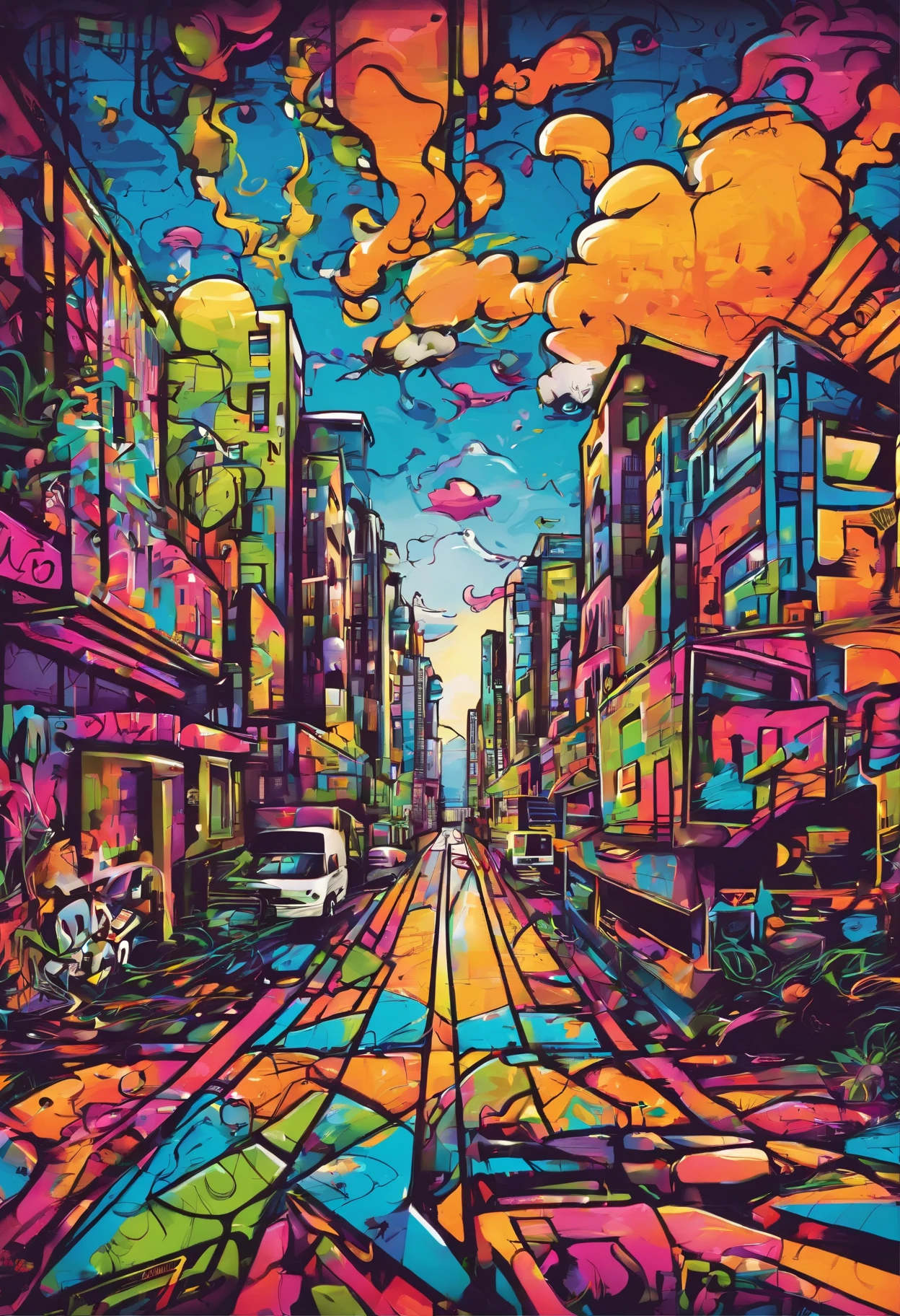 Prompt: Graffiti, psychedelic、The whole picture, hight resolution、highly contrast Club Techno